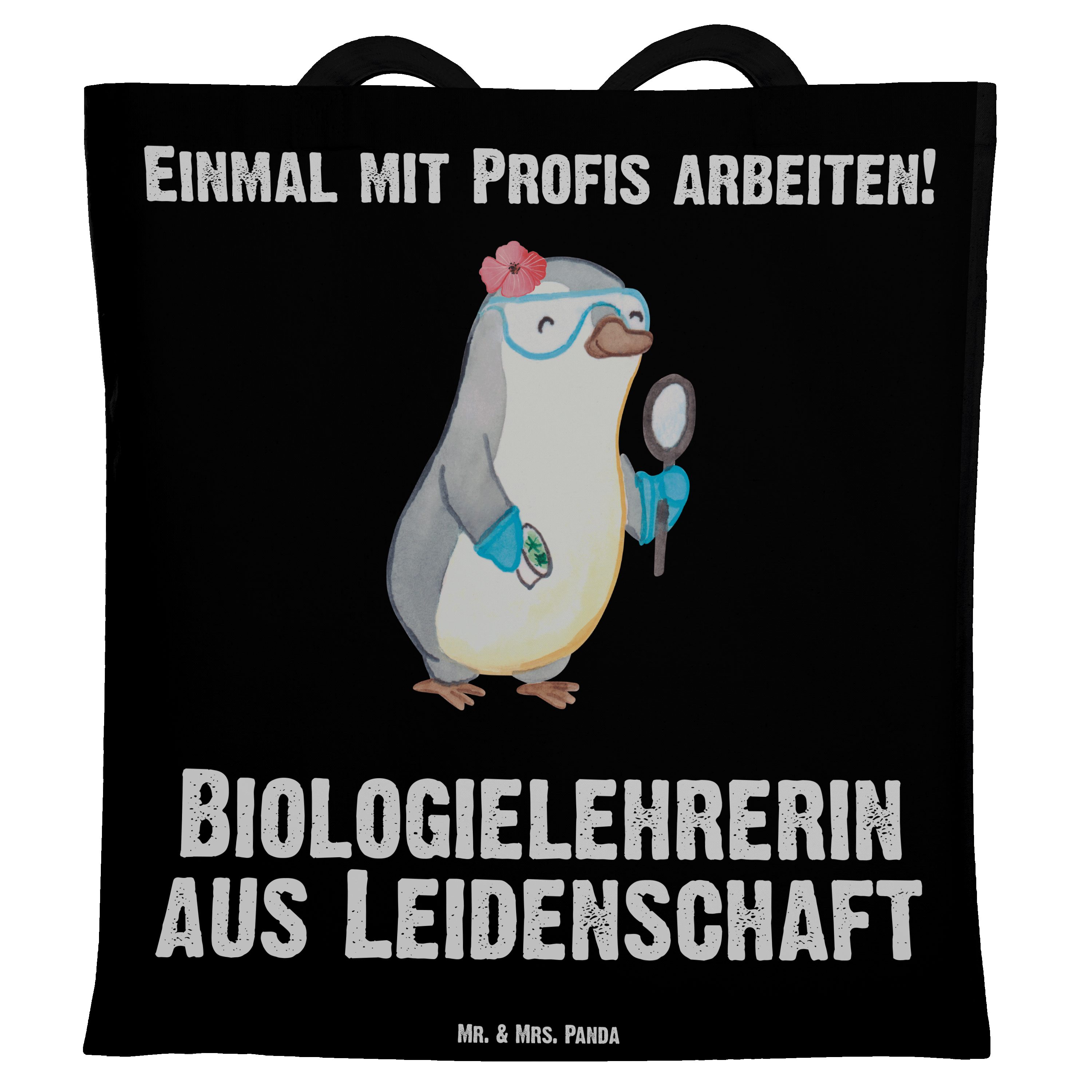 Mr. & Mrs. Panda Tragetasche Biologielehrerin aus Leidenschaft - Schwarz - Geschenk, Einkaufstasch (1-tlg)