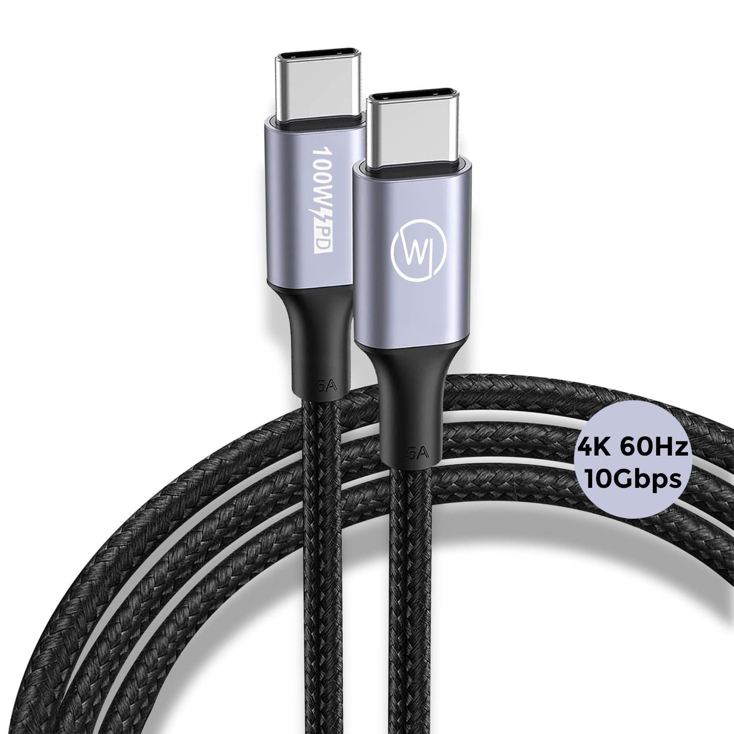 Wicked Chili 1x Dual USB-C Kabel 100W 1m, iPhone MacBook Samsung 4K@60Hz 10GBps Smartphone-Kabel, USB-C, USB-C (100 cm), USB-C 3.2 Gen2, Video 4K@60Hz, Display Alt Mode, 10 Gbps Datentransfer