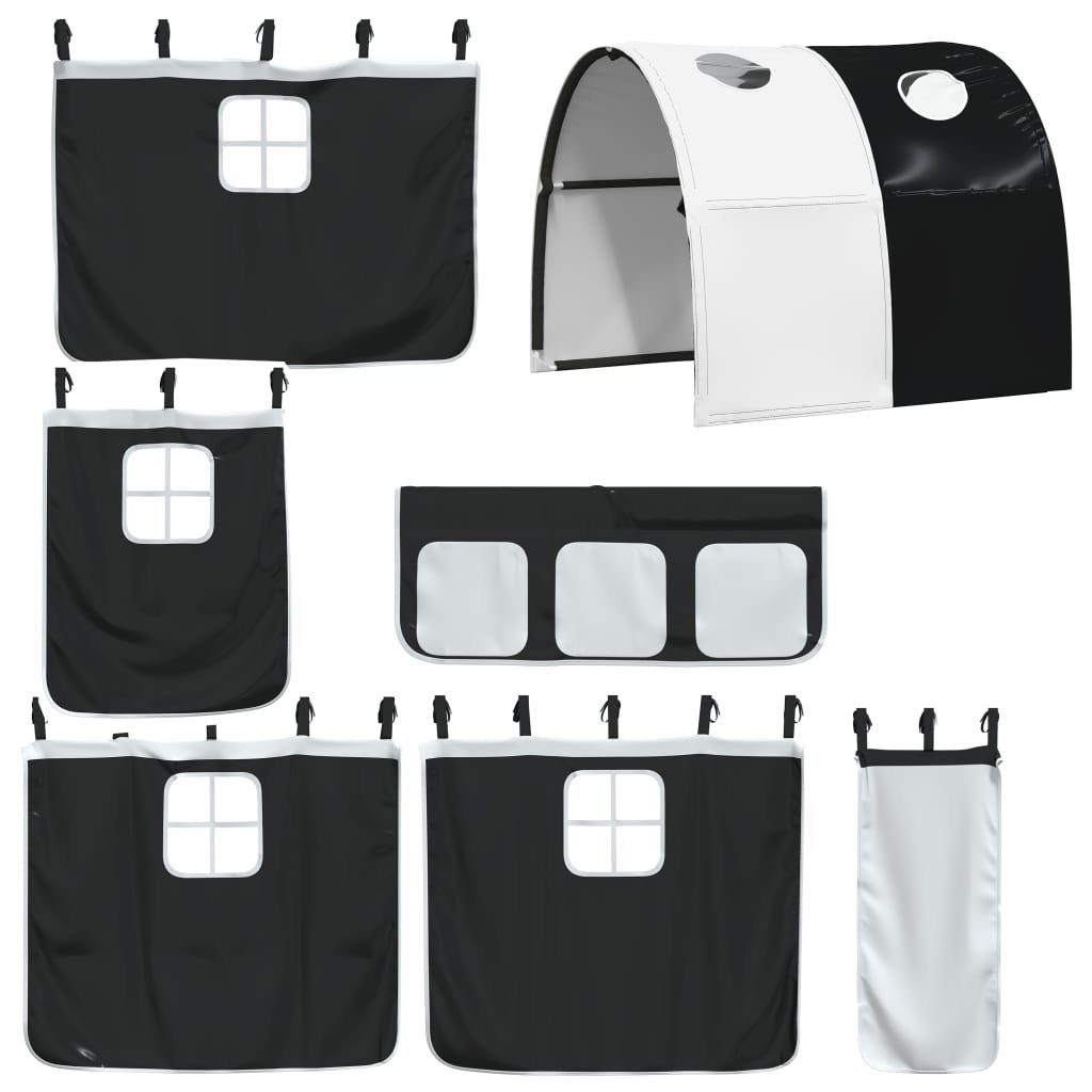 vidaXL Bett Vorhänge für Hochbett mit Tunnel Weiß und Schwarz Polyester