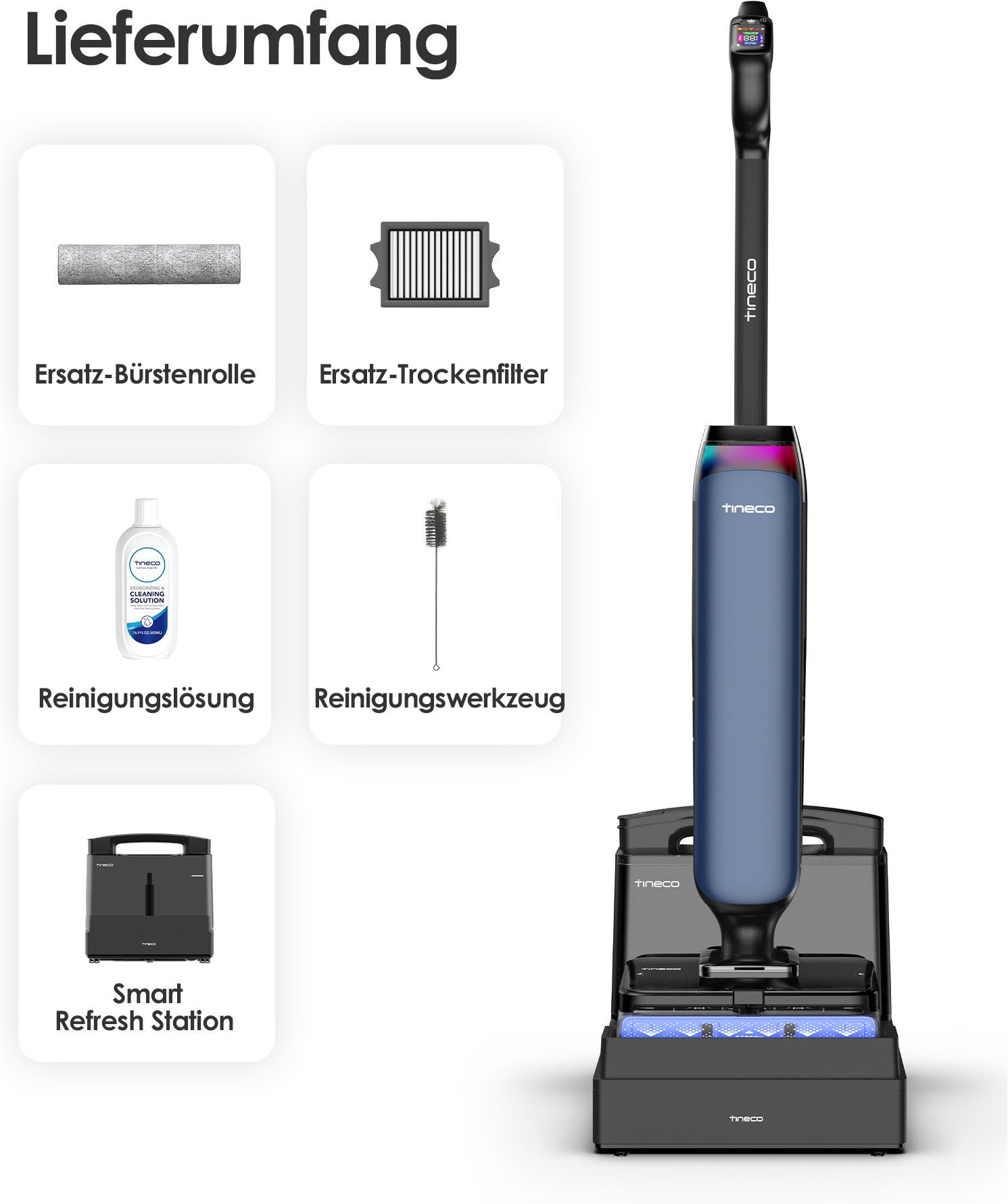 Tineco Nass-Trocken-Sauger FLOOR ONE Station S9 Artist mit 5 Liter Frischwasserstation, 230 W, 110° Grad Heißluft-Trocknung, 22.000 pa Saugleistung