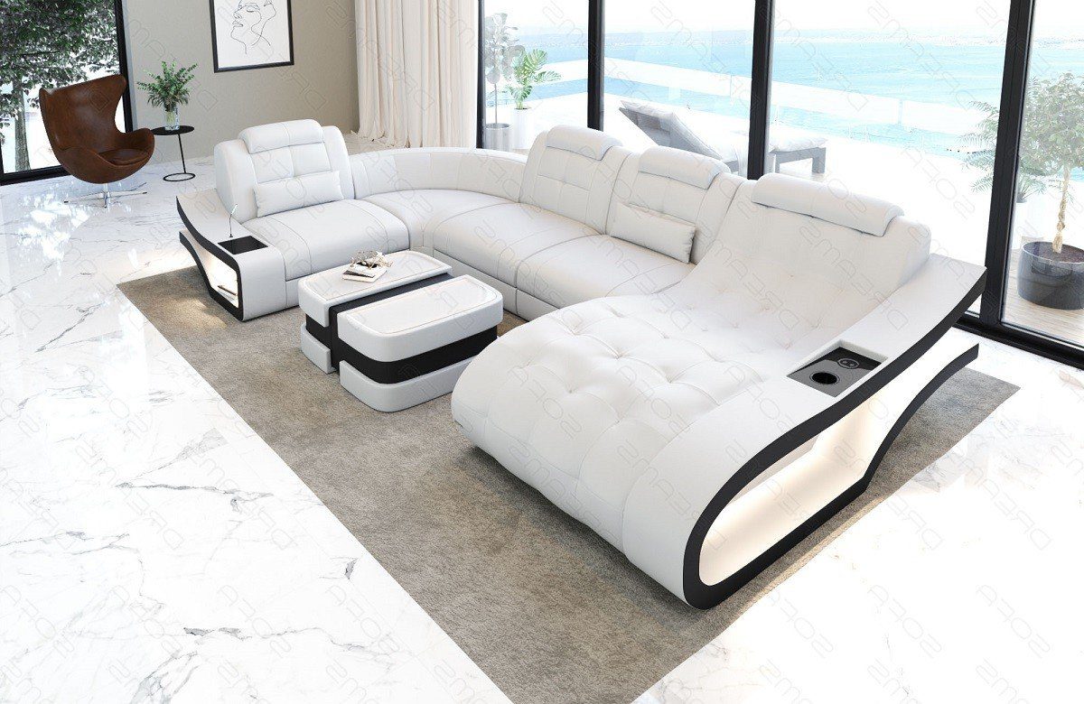 wahlweise Elegante Sofa Bettfunktion Dreams U-Form Leder Couch Ledersofa Ledercouch, Wohnlandschaft mit
