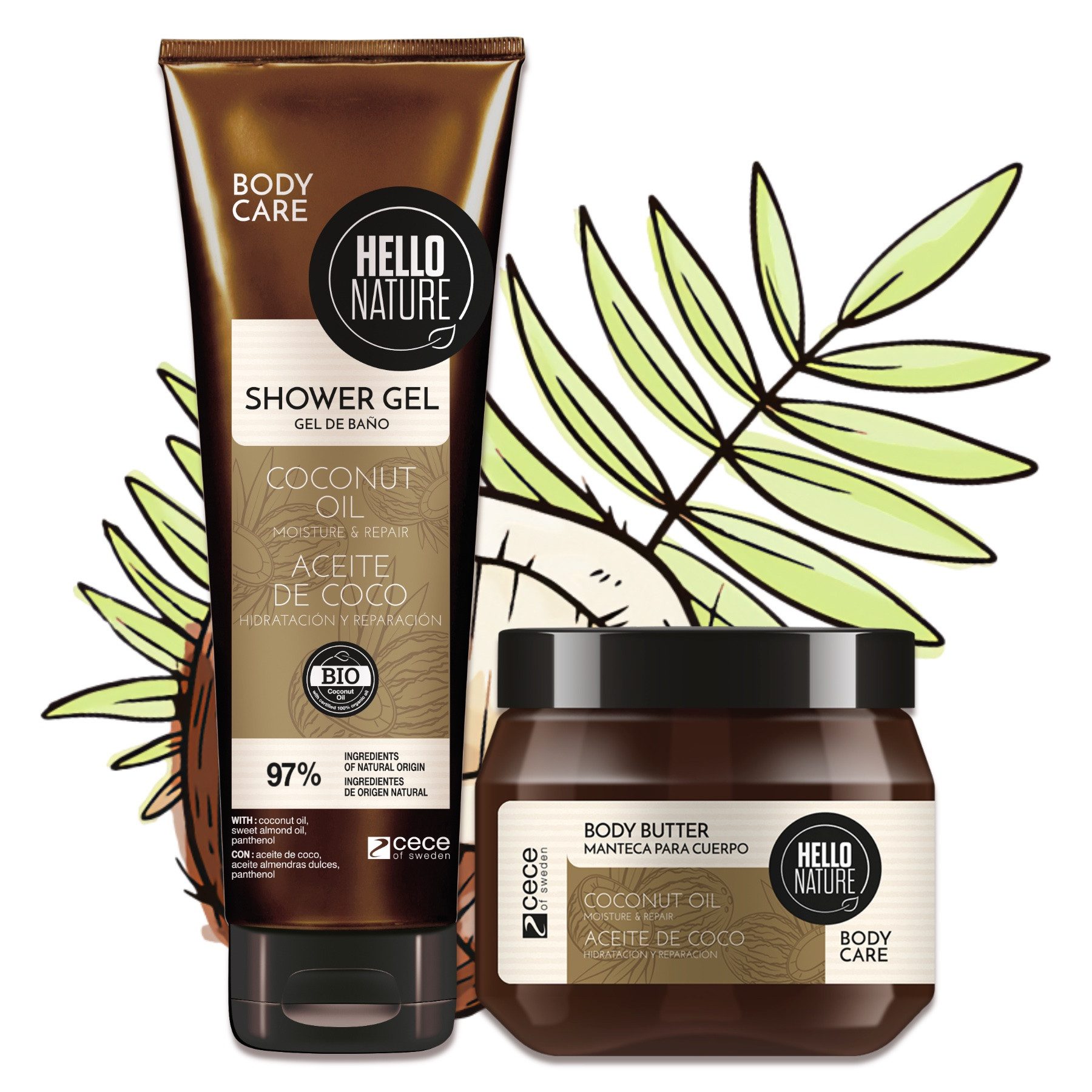 P-Beauty Cosmetic Accessories Уход за кожей-Set Kokosnussöl Körperpflege Set Duschgel Body Butter Milk Öl BIO Set, Körperpflege Set, Уход за кожей, Hello Nature