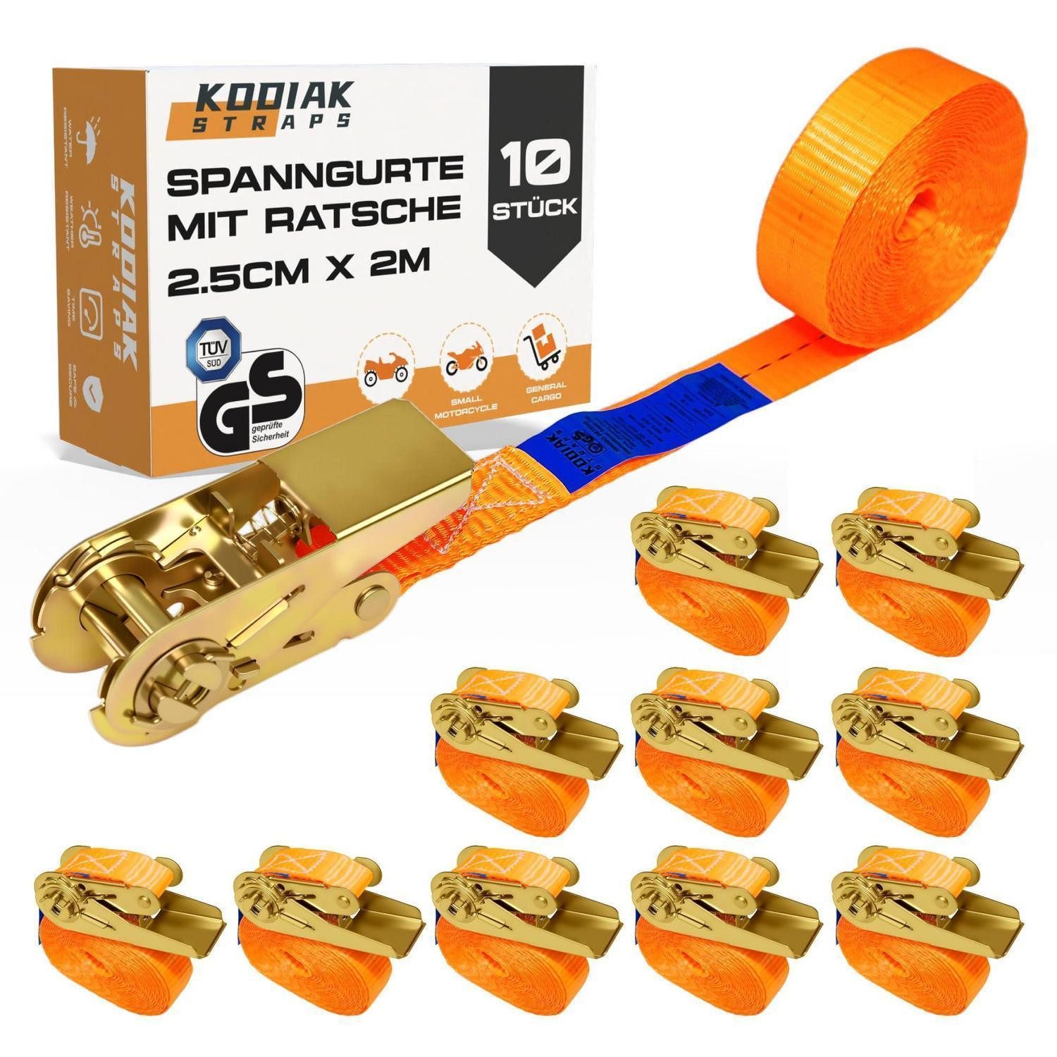LuxusKollektion Zurrgurt Spanngurte 1000kg 25mm Ratschloss TÜV GS DIN EN12195-2 10 Stück 2 m