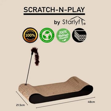 Starlyf Kratzpappe Cat Scratch N Play, (Spar Set, 1-tlg., 1er, 2er oder 4er Pack), Kratzmatte aus Pappe, umweltfreundlich, langlebig, mit Feder