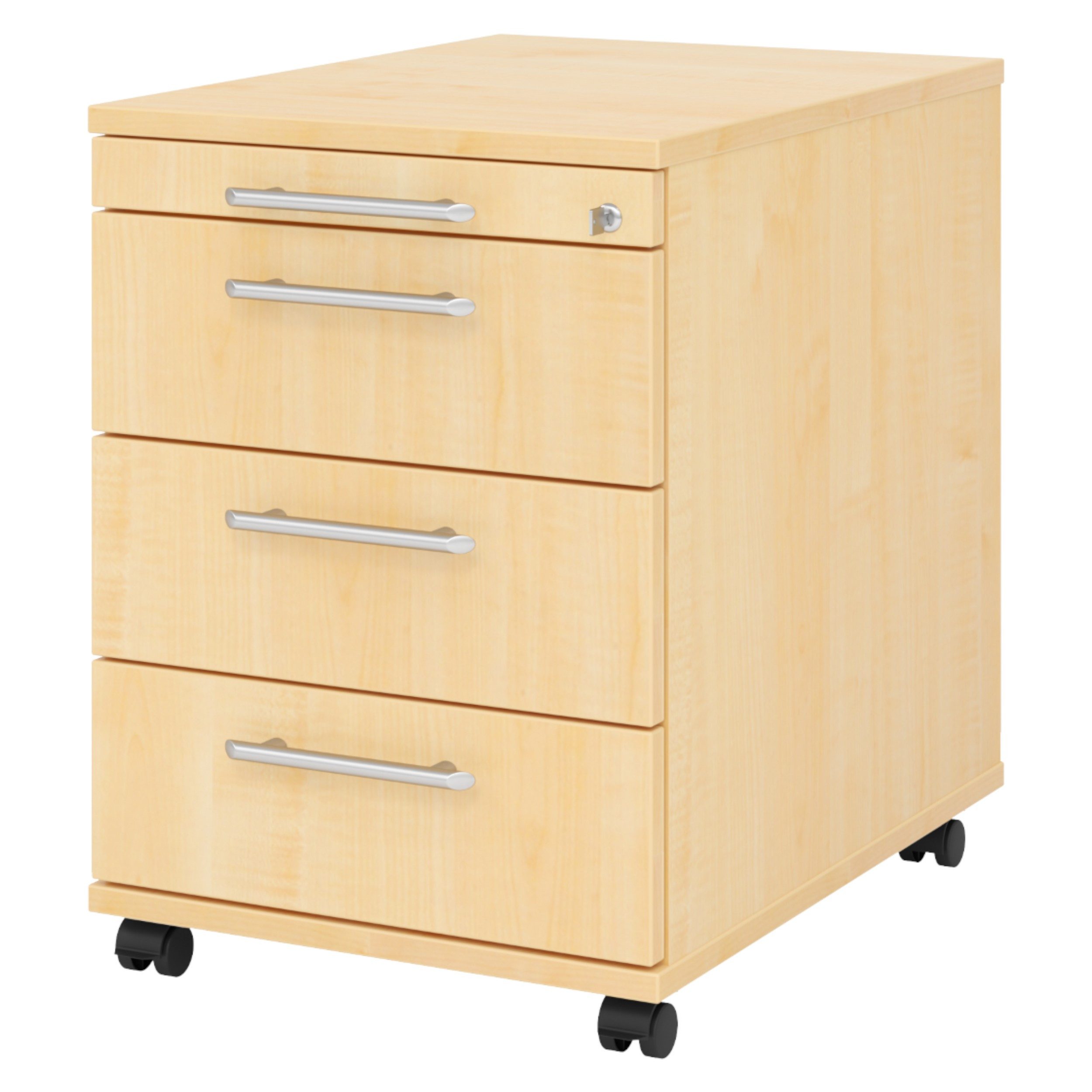 bümö Rollcontainer office Bürocontainer - 3 Materialschubladen, Dekor: Ahorn mit Relinggriff (Kunststoff)