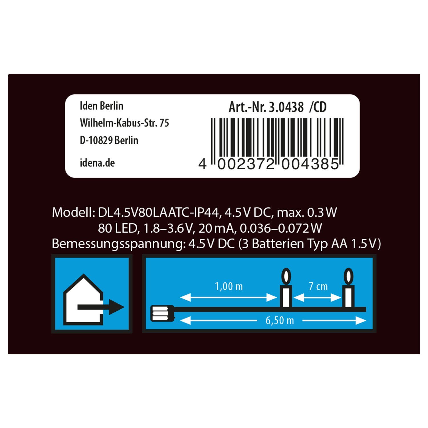 LED-Lichterkette Idena - Warmweiß, LED 6 80 Stunden Idena Lichterkette in LEDs mit 30438