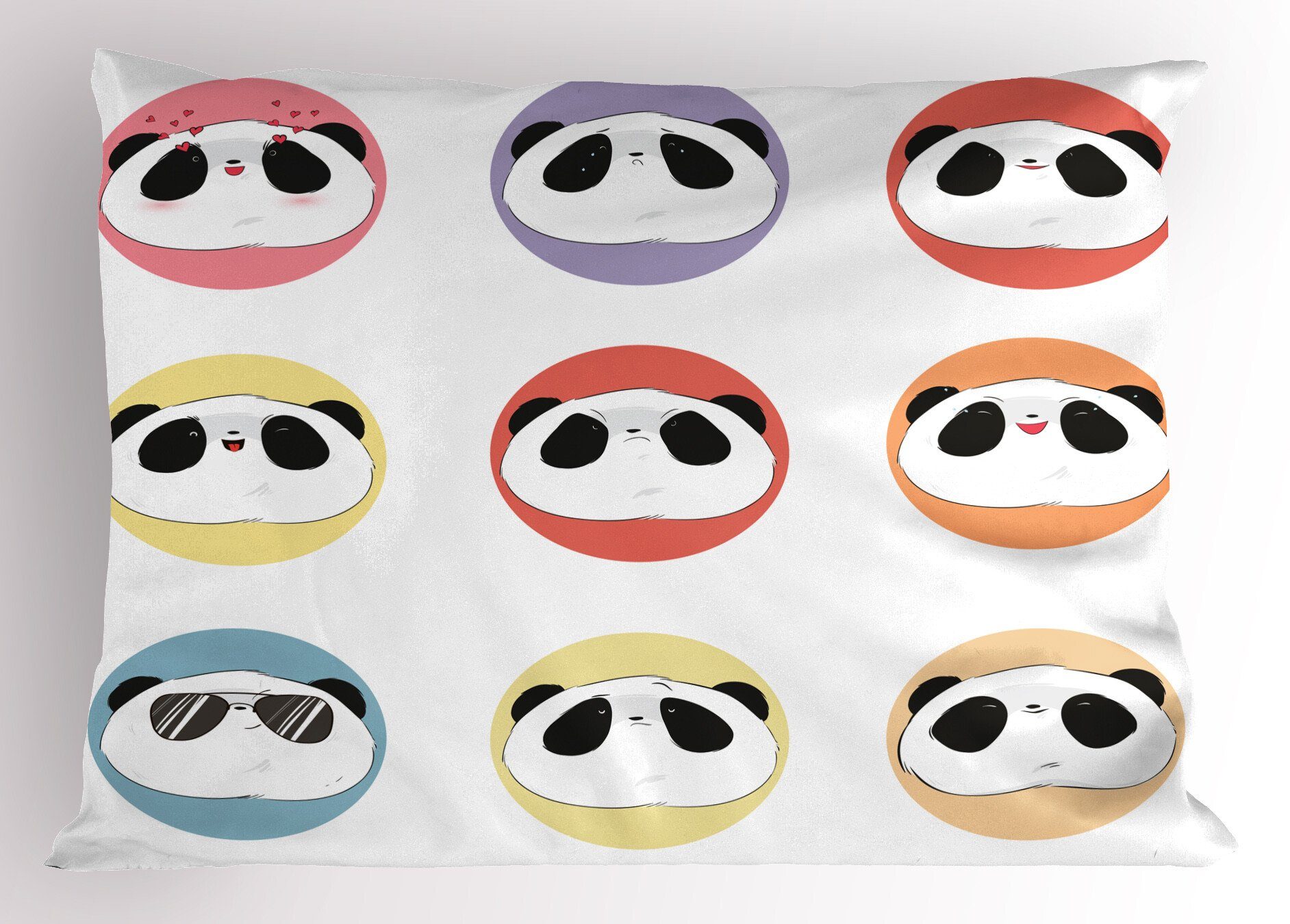 Kissenbezüge Dekorativer Queen Size Gedruckter Stück), Kopfkissenbezug, Abakuhaus Spaß mit (1 Panda Rund Tier-Gesichter