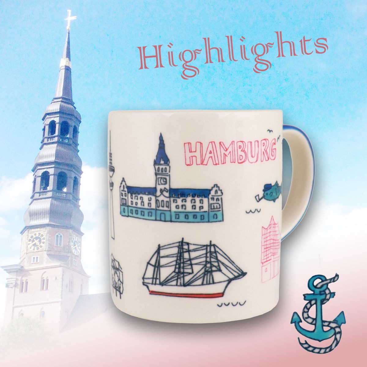 Mila Becher Mila Keramik Städte-Becher Hamburg Highlights, ca. 250 ml, Keramik