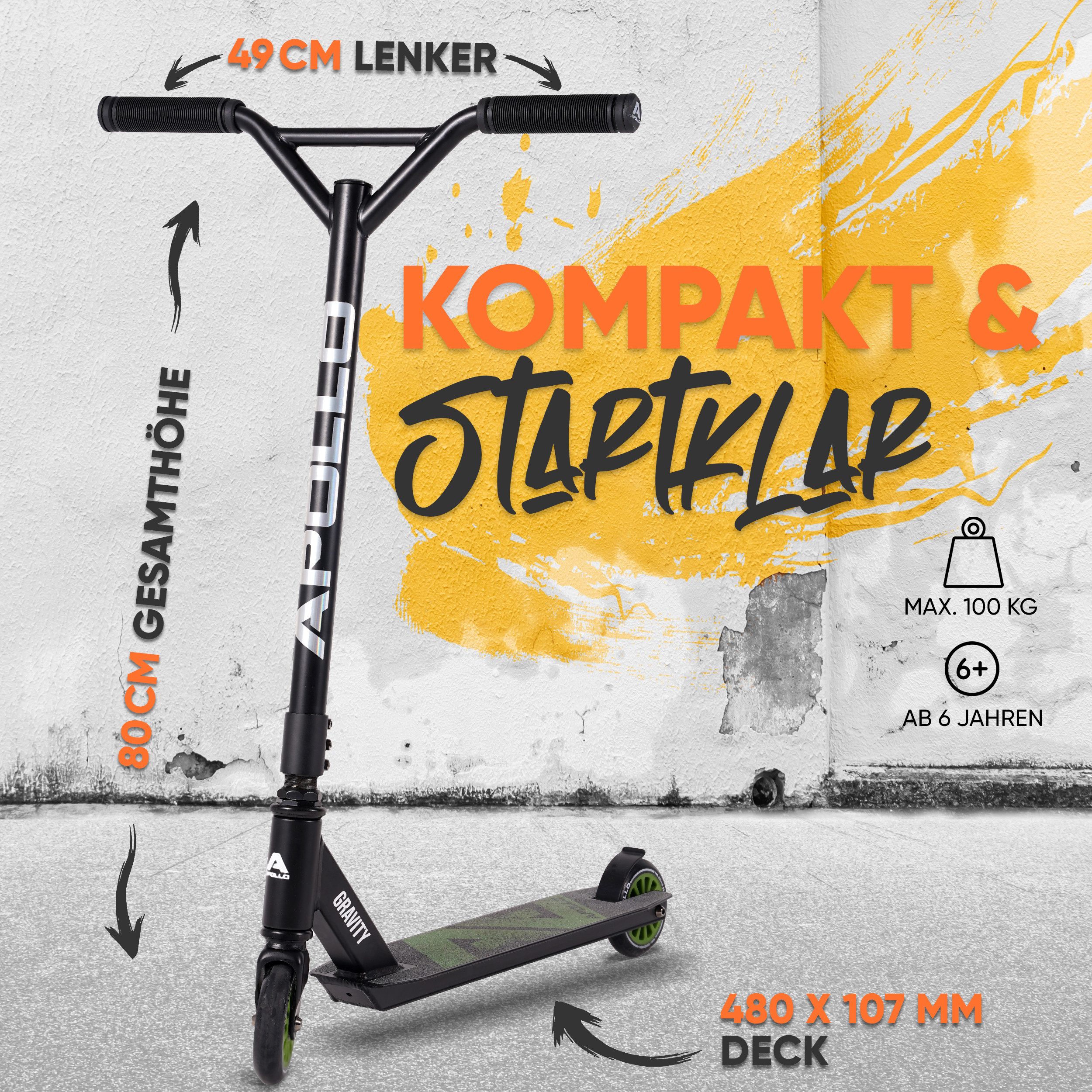 Apollo Stuntscooter Gravity - Fun-Kickscooter für Kinder und Teenager, Hohe Belastbarkeit (bis 100kg) und einfaches Handling. – Bild 4 von 5