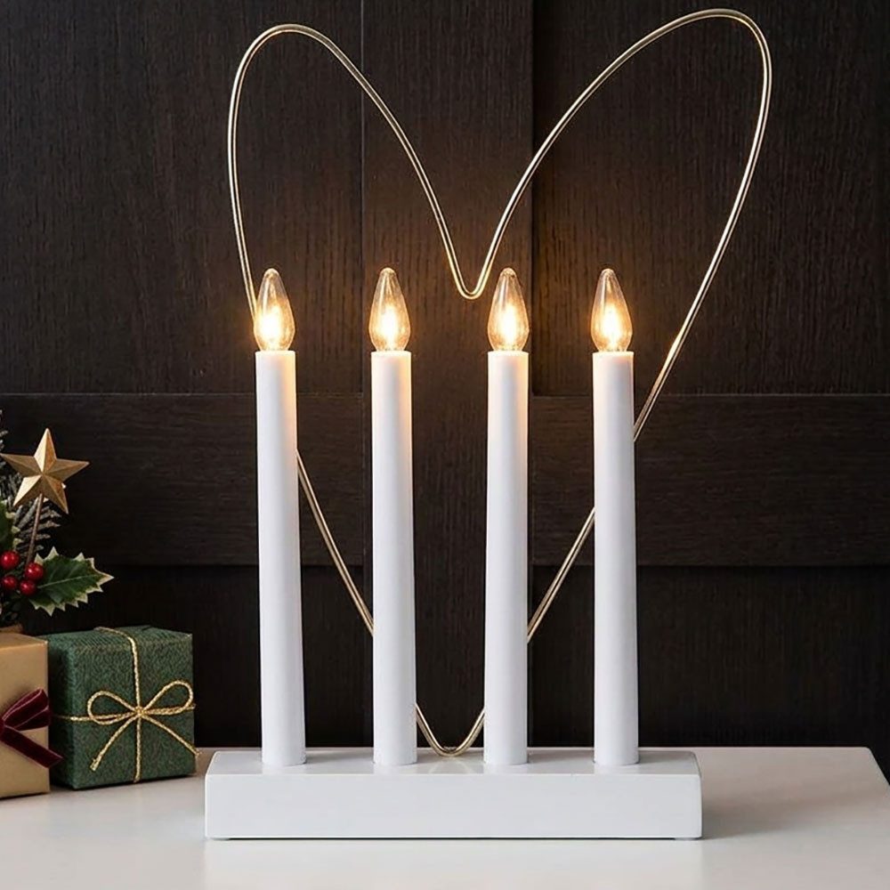 EGLO LED Dekolicht, LED Kerzenständer Holz Weiß Schalter Weihnachten Deko Herz H 37 cm
