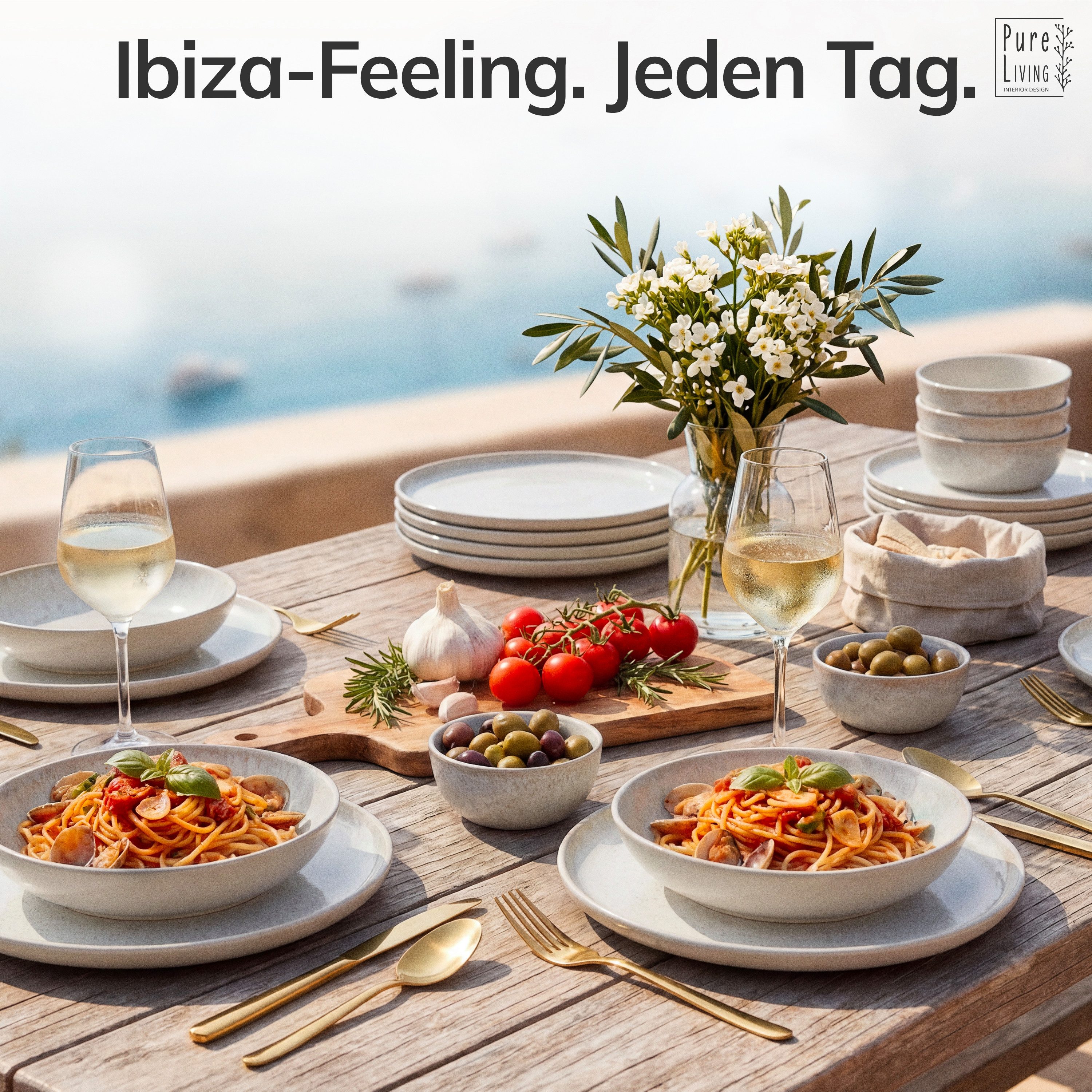 PURE LIVING INTERIOR DESIGN Geschirr-Set Pure Living Servierplatte »Ibiza«, oval, Steingut, Beige, 1 Personen, Steingut, Ovale Form – perfekt zum Anrichten, Elegantes Servierdesign, Reaktive…
