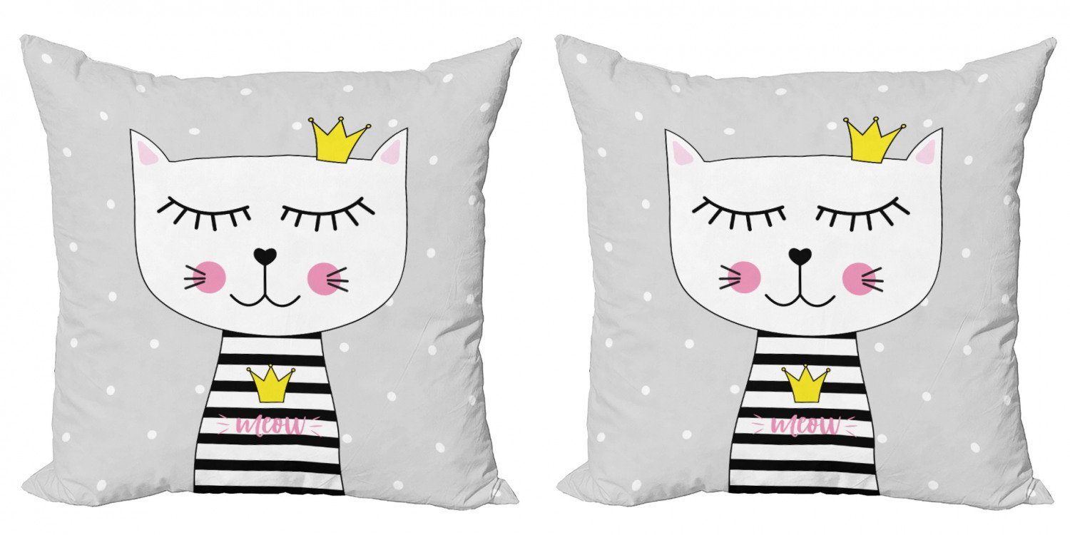 Kissenbezüge Modern Accent Doppelseitiger Digitaldruck, Abakuhaus (2 Stück), Süße Katze Meow Prinzessin mit einer Krone