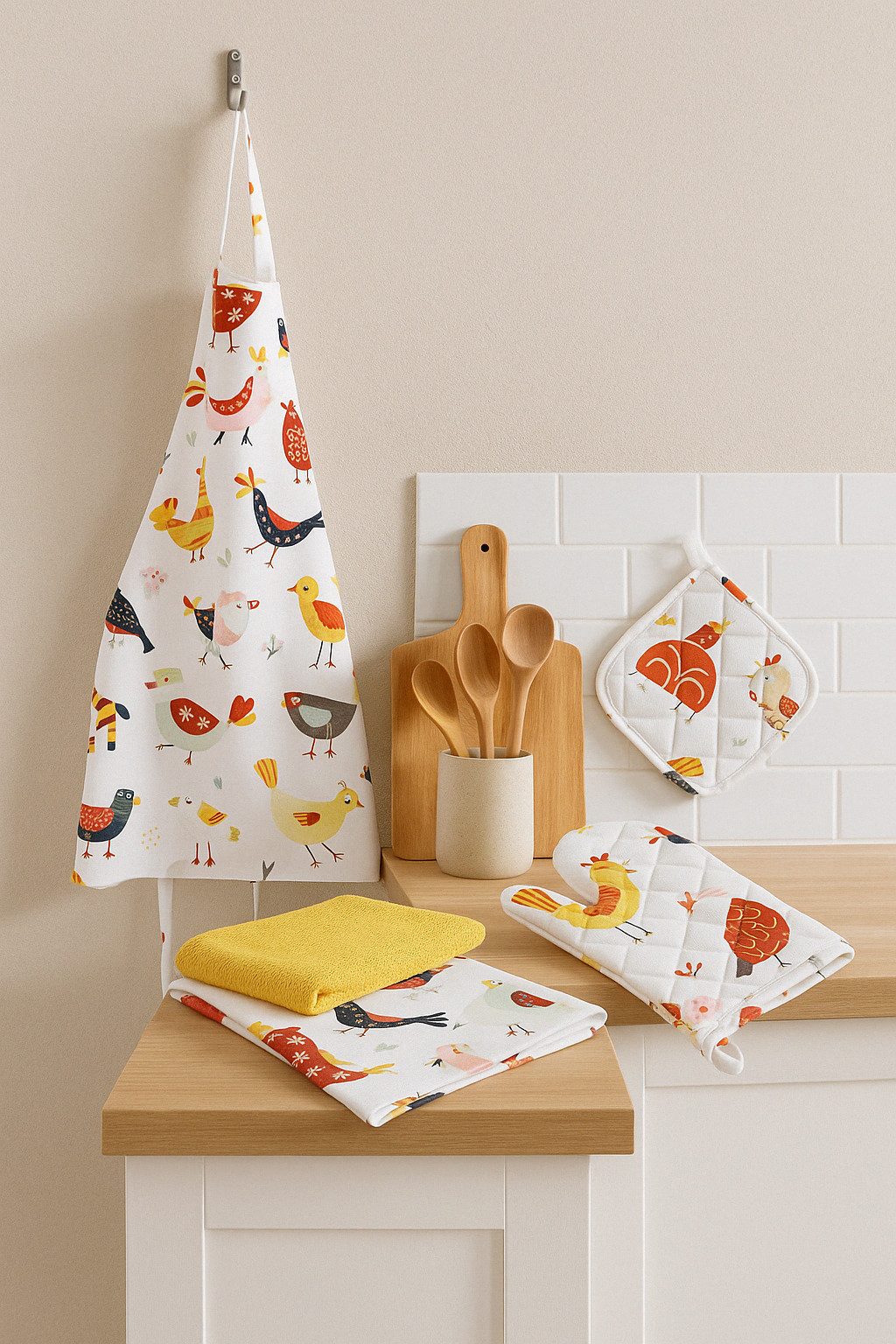 Egeria Topflappen Küchen Set Chick, (Set, 2-tlg., 1xTopflappen (20x20cm)+1xTopfhandschuh (19x30cm)