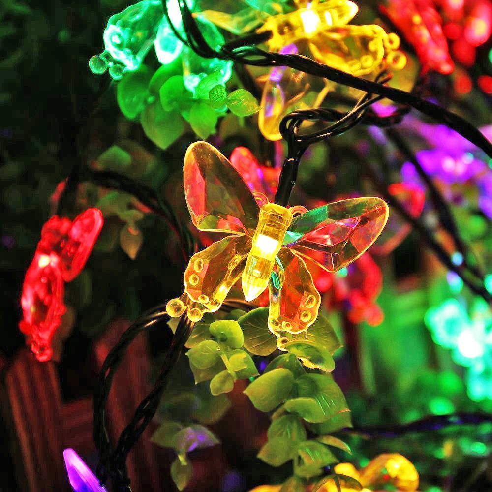 Design LED Außen Solar Schmetterling Lichterkette Garten Party RGB Farbwechsler 