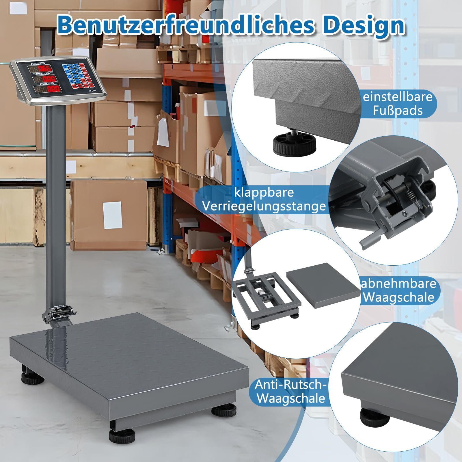 COSTWAY Präzisionswaage, Plattformwaage, mit Preisrechner, 50g/300kg