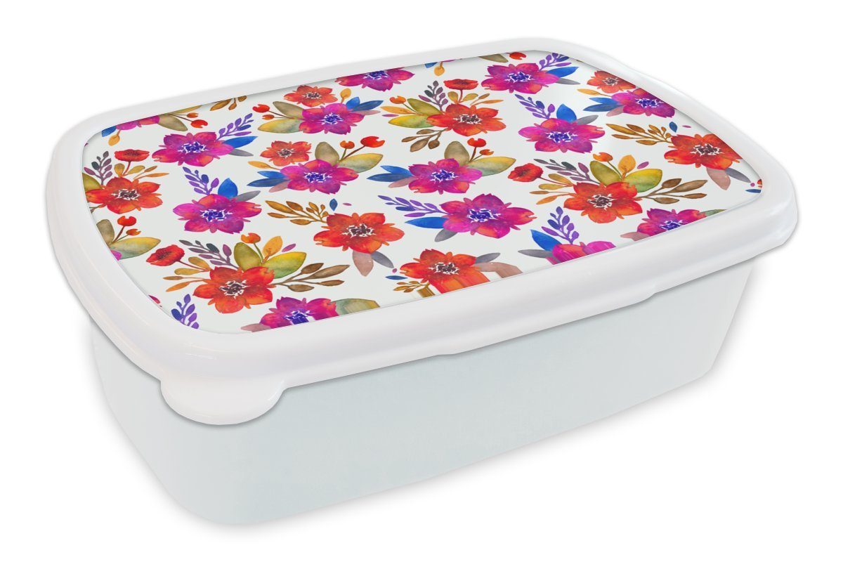 MuchoWow Lunchbox Aquarell - Blumen - lila, Kunststoff, (2-tlg), Brotbox für Kinder und Erwachsene, Brotdose, für Jungs und Mädchen weiß