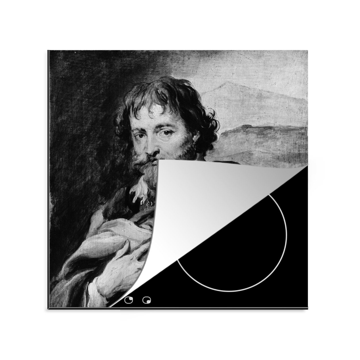 Vinyl, - Arbeitsplatte für weiß, küche Sir Dyck Herdblende-/Abdeckplatte Rubens tlg), MuchoWow Anthony - und van Peter cm, (1 Ceranfeldabdeckung, Paul Schwarz 78x78