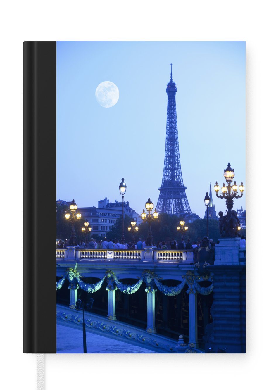 MuchoWow Notizbuch Eiffelturm - Mond - Paris, Journal, Merkzettel, Tagebuch, Notizheft, A5, 98 Seiten, Haushaltsbuch