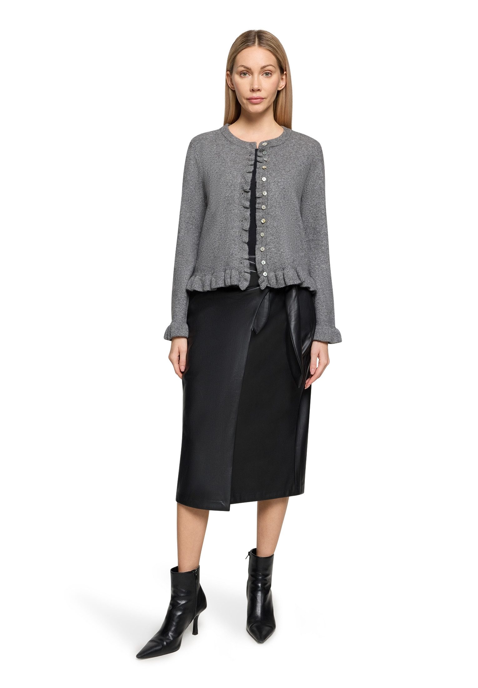 Cartoon Strickjacke Damen mit Rüschen (1-tlg)