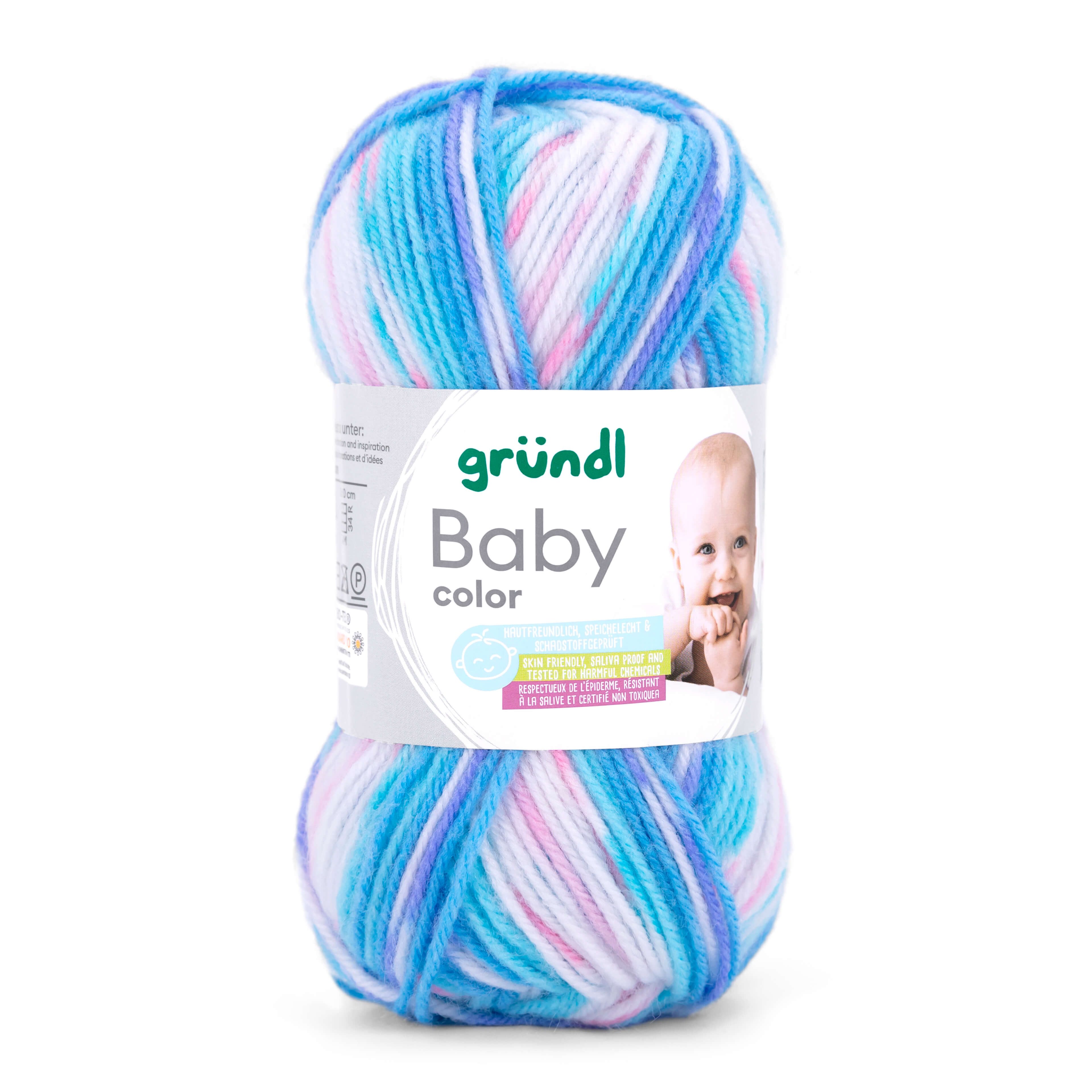 Gründl Wolle zum stricken und häkeln, Baby Color, selbstmusternd Häkelwolle, 150 m (50g Strickgarn Babywolle, mit Jacquard Effekt), 70 % Polyacryl, 30 % Polyamid