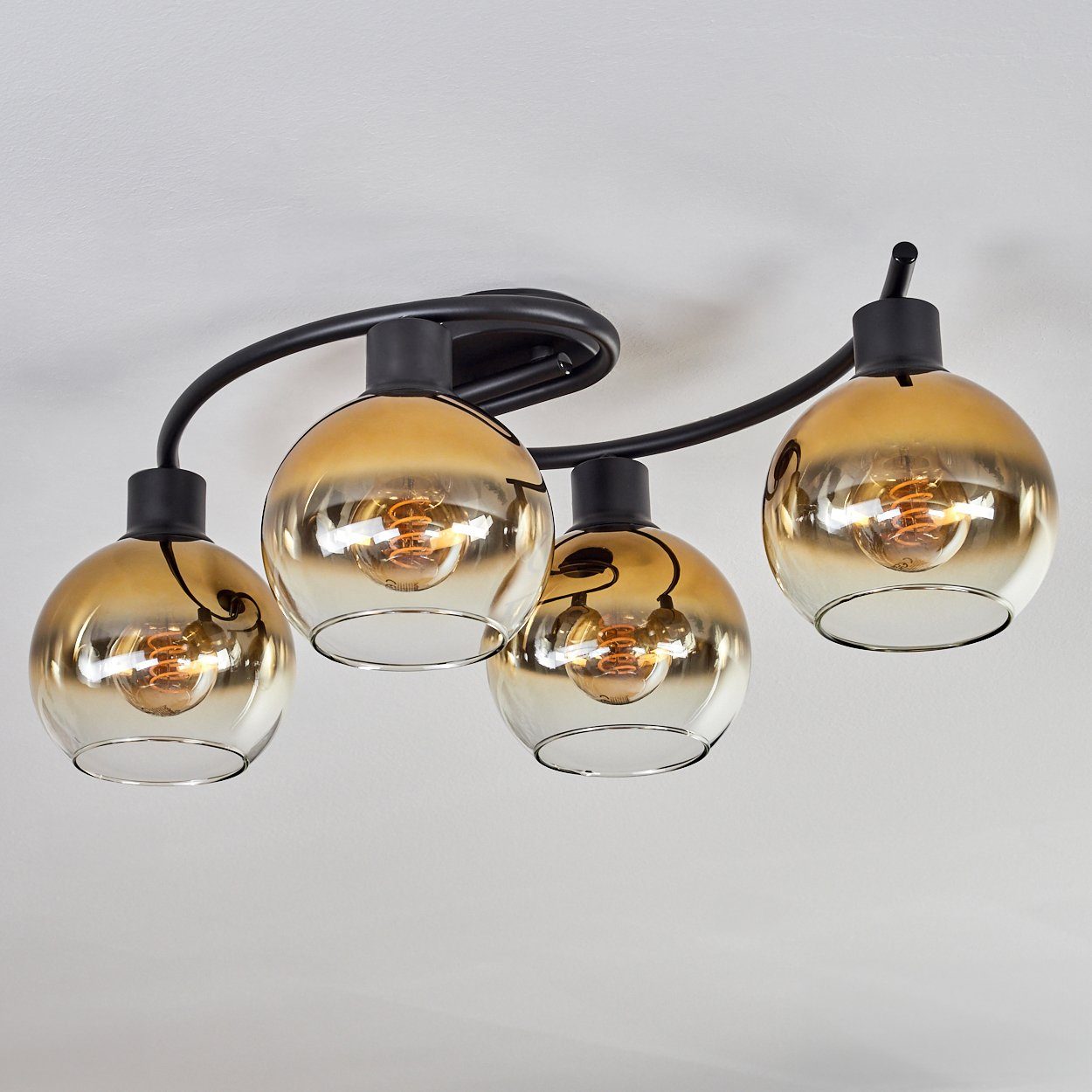 4 in Metall/Glas x Retro-Design Deckenlampe im Leuchte ohne ohne aus Glas, Leuchtmittel, Deckenleuchte hofstein Leuchtmittel aus E27, Schwarz/Goldfarben/Klar,