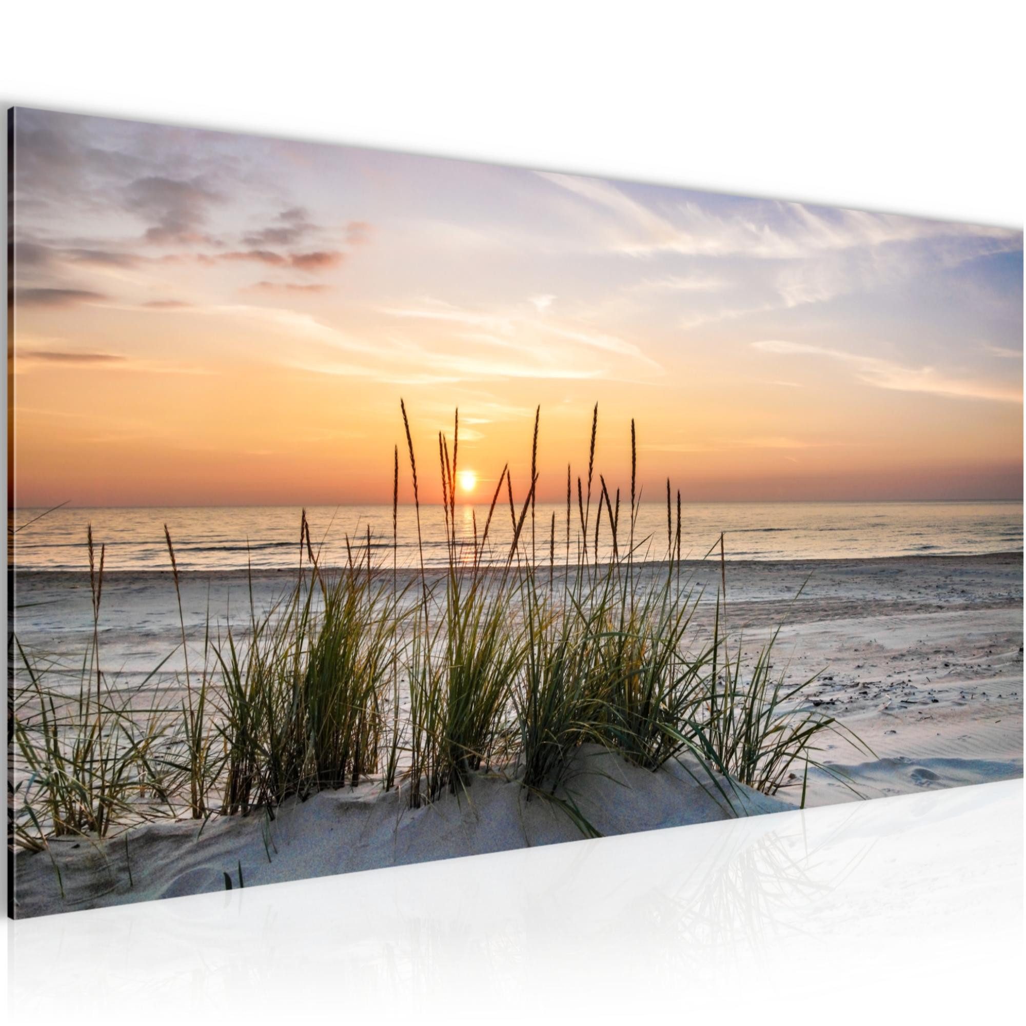 Runa Art XXL-Wandbild Natur Landschaft Bild Wohnzimmer Schlafzimmer Deko 043712a 100x40 cm, Sonnenuntergang, Ostsee Nordsee Dekoration Landhaus