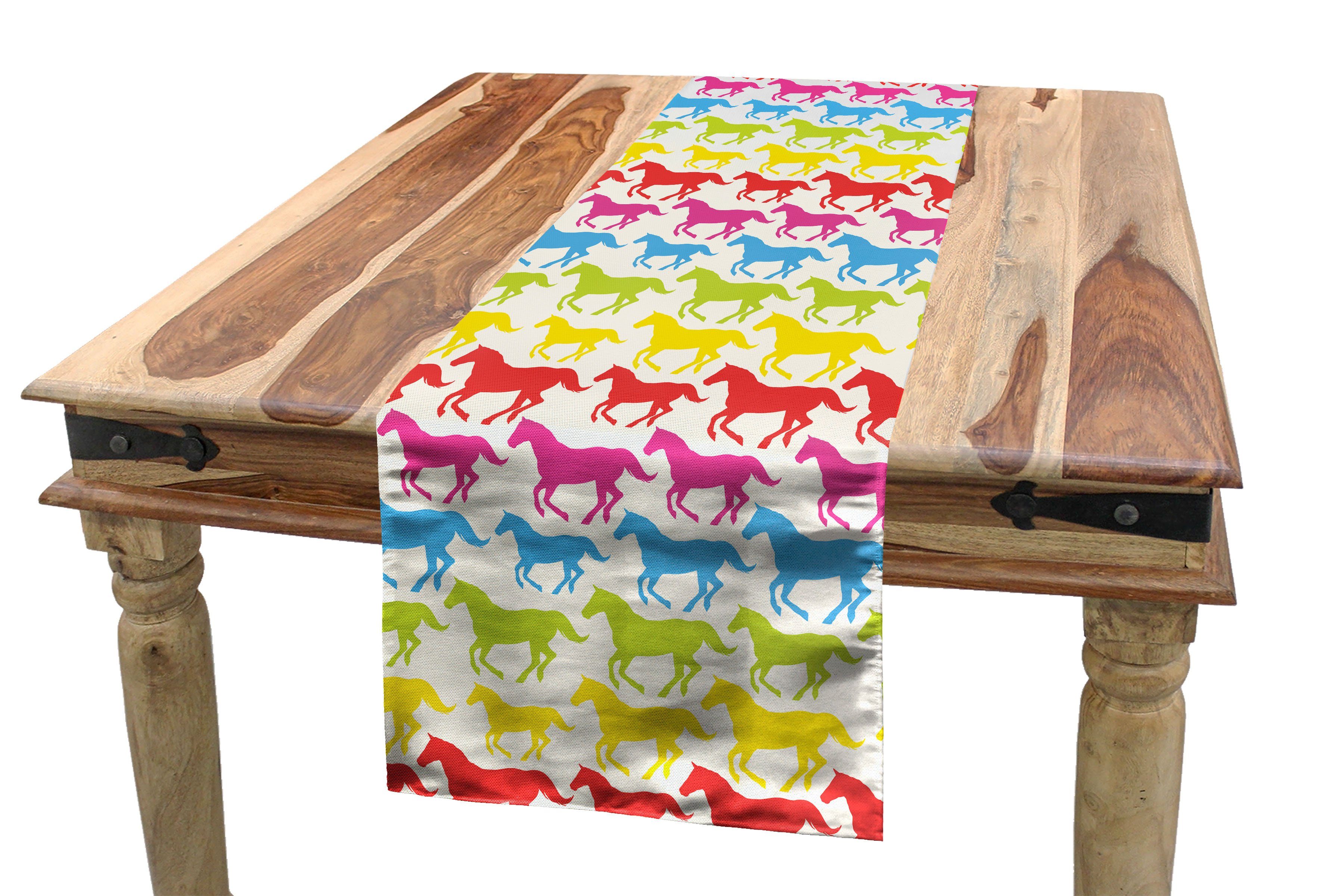 Abakuhaus Tischläufer Esszimmer Küche Rechteckiger Dekorativer Tischläufer, Pferde Rainbow Color Giddy | Tischläufer