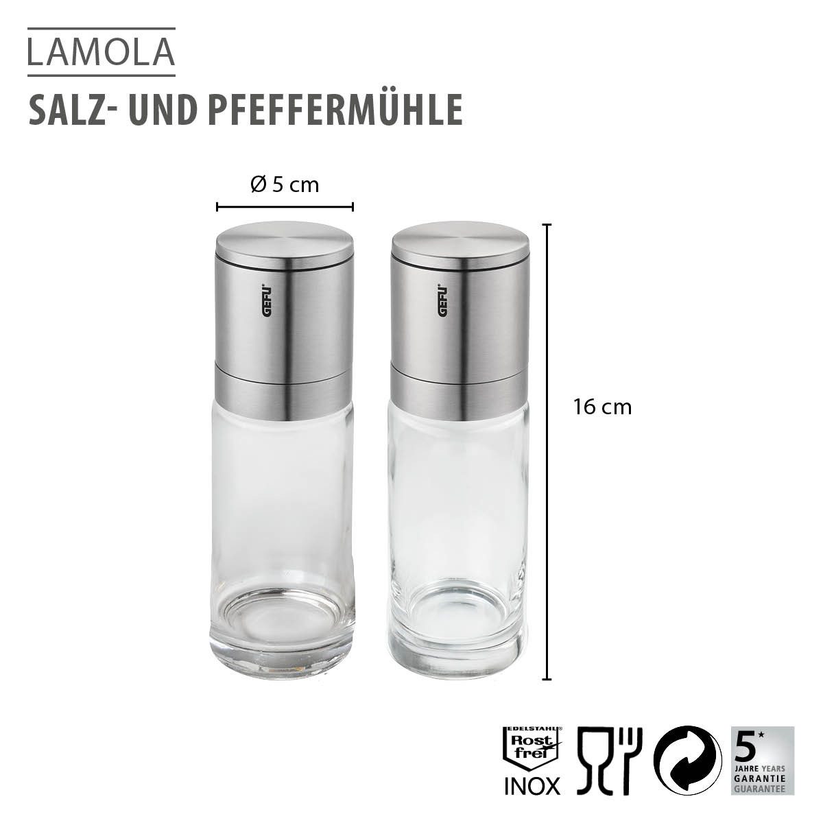 GEFU Pfeffermühle Salz- und Pfeffermühle LAMOLA, 2 Stück