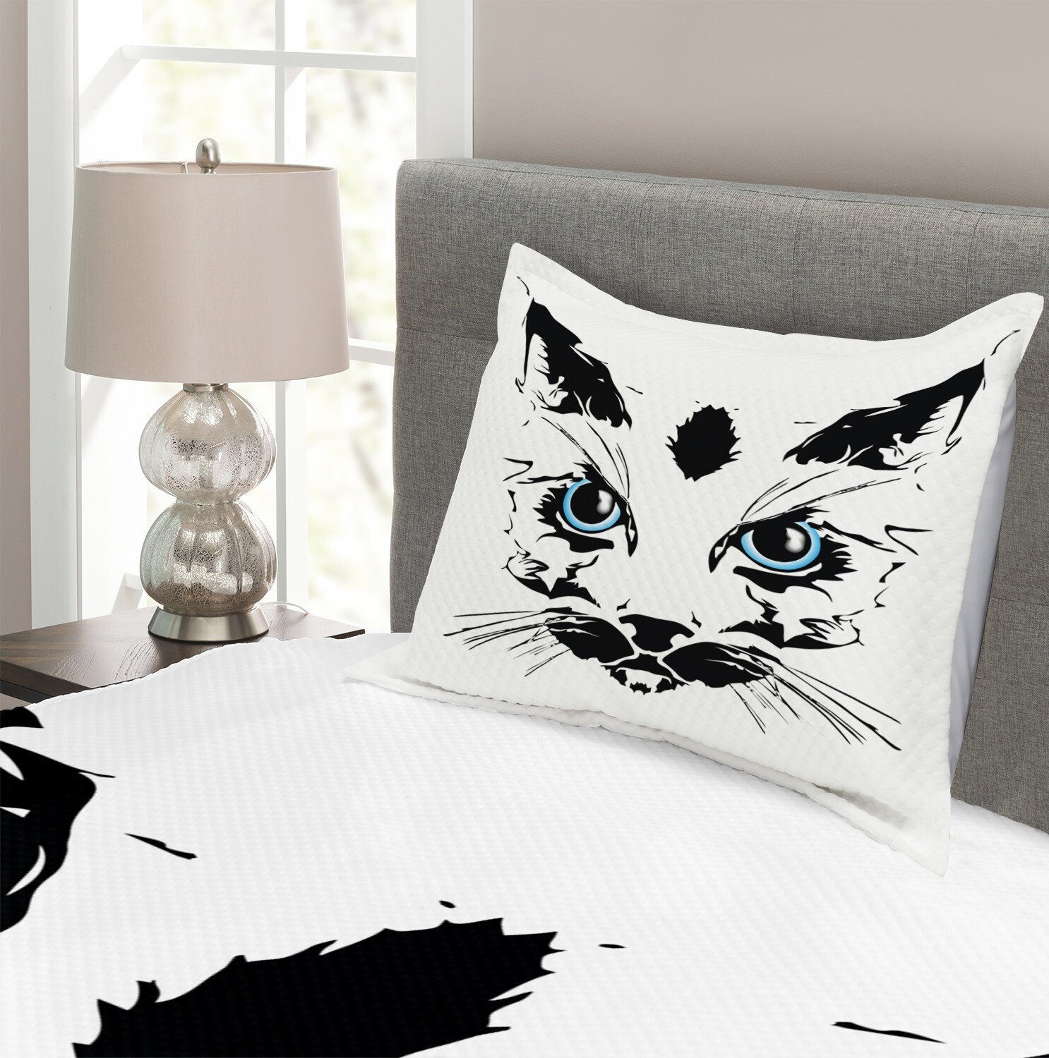 Tagesdecke Face Set Cat Kissenbezügen Tier Sketchy Abakuhaus, mit Big Waschbar, Pet