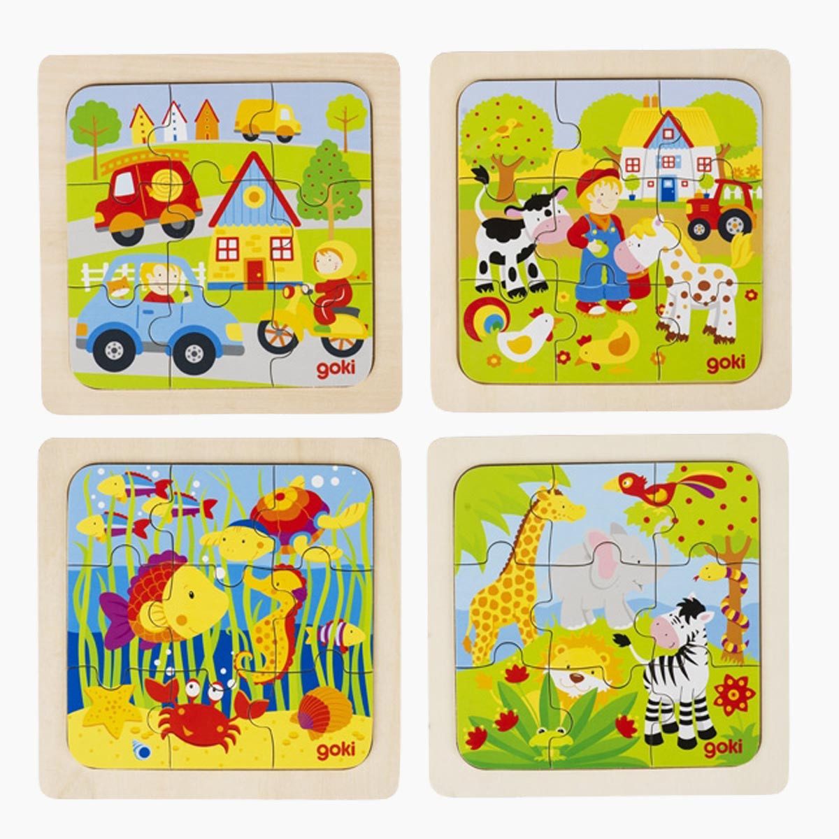 goki Steckpuzzle Einlegepuzzle Bauernhof, Unterwasserwelt 4er Set, 9 Puzzle günstig online kaufen