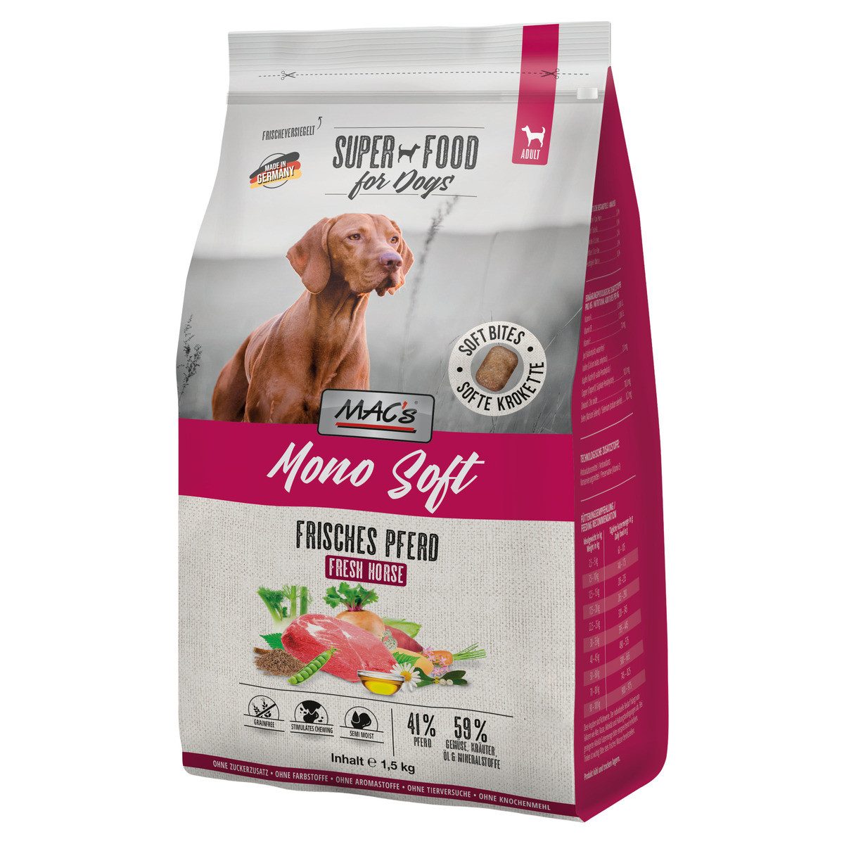 MAC'S Mono Soft Frisches Pferd 1,5 kg, Trockenfutter für: Hund
