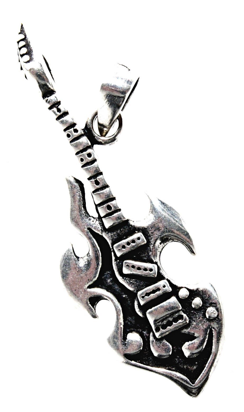 Rock Rock&Roll Gitarre of Kiss Band 925 Klampfe Anhänger Leather Silber Musik Kettenanhänger Metal