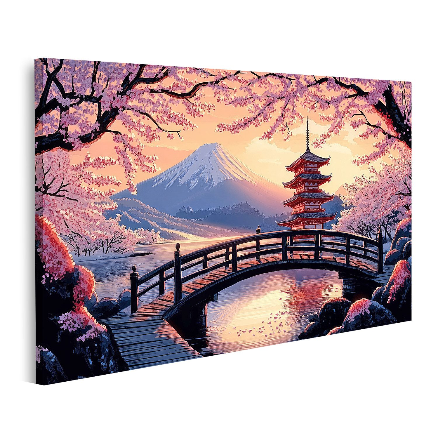 islandburner Leinwandbild Japanische Landschaft mit Kirschblüten und Pagode Wandbild
