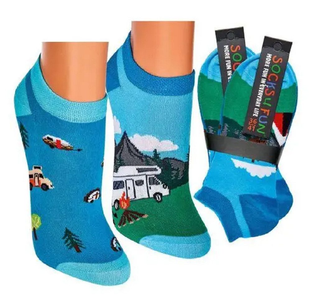 Socks 4 Fun Sneakersocken Sneaker Camping Socks 4 Fun (2-er Bündel, 2-Paar, 2 Paar) lustiges Design