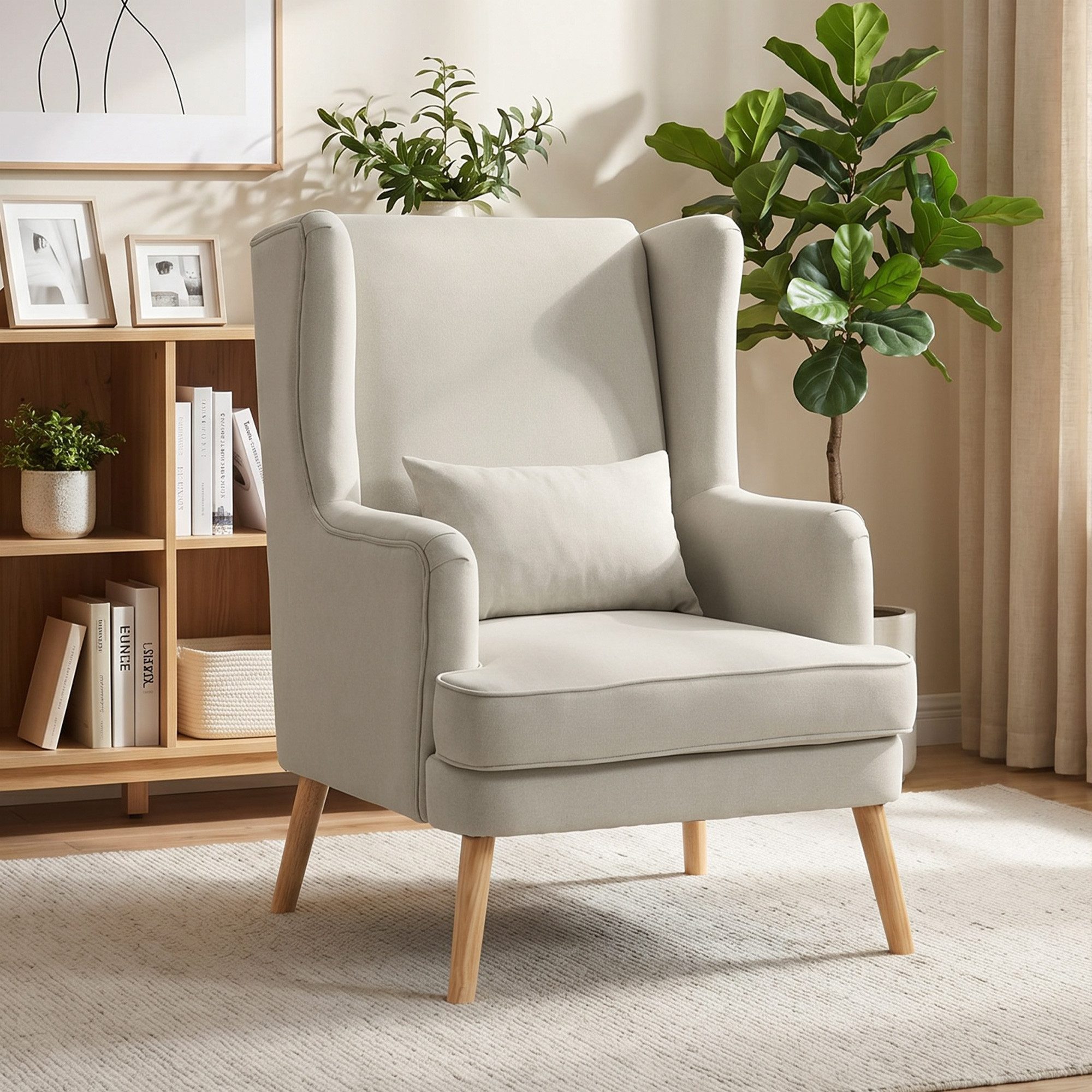 HOMCOM Relaxsessel mit Lendenkissen, hoher Rückenlehne, breitem Sitz (Loungesessel, 1-St., Ohrensessel), für Wohnzimmer Schlafzimmer Beige