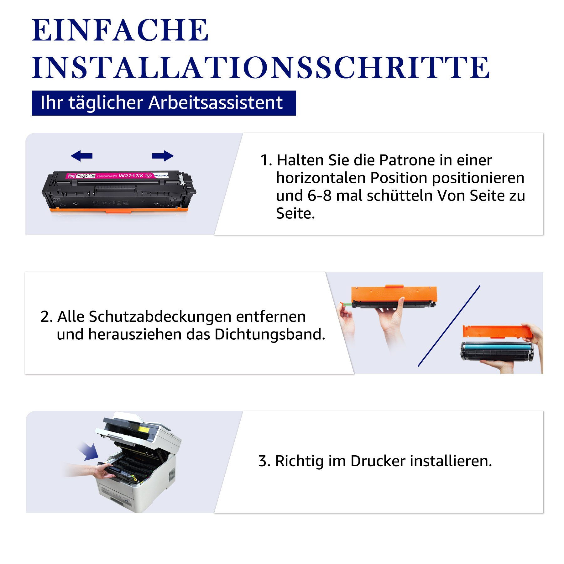 MOOHO Tonerkartusche ersetzt für Drucker) HP M255dw Pro Laserjet Color HP W2211A (für 207A M255nw X A 207X 207 W2212A, W2210A