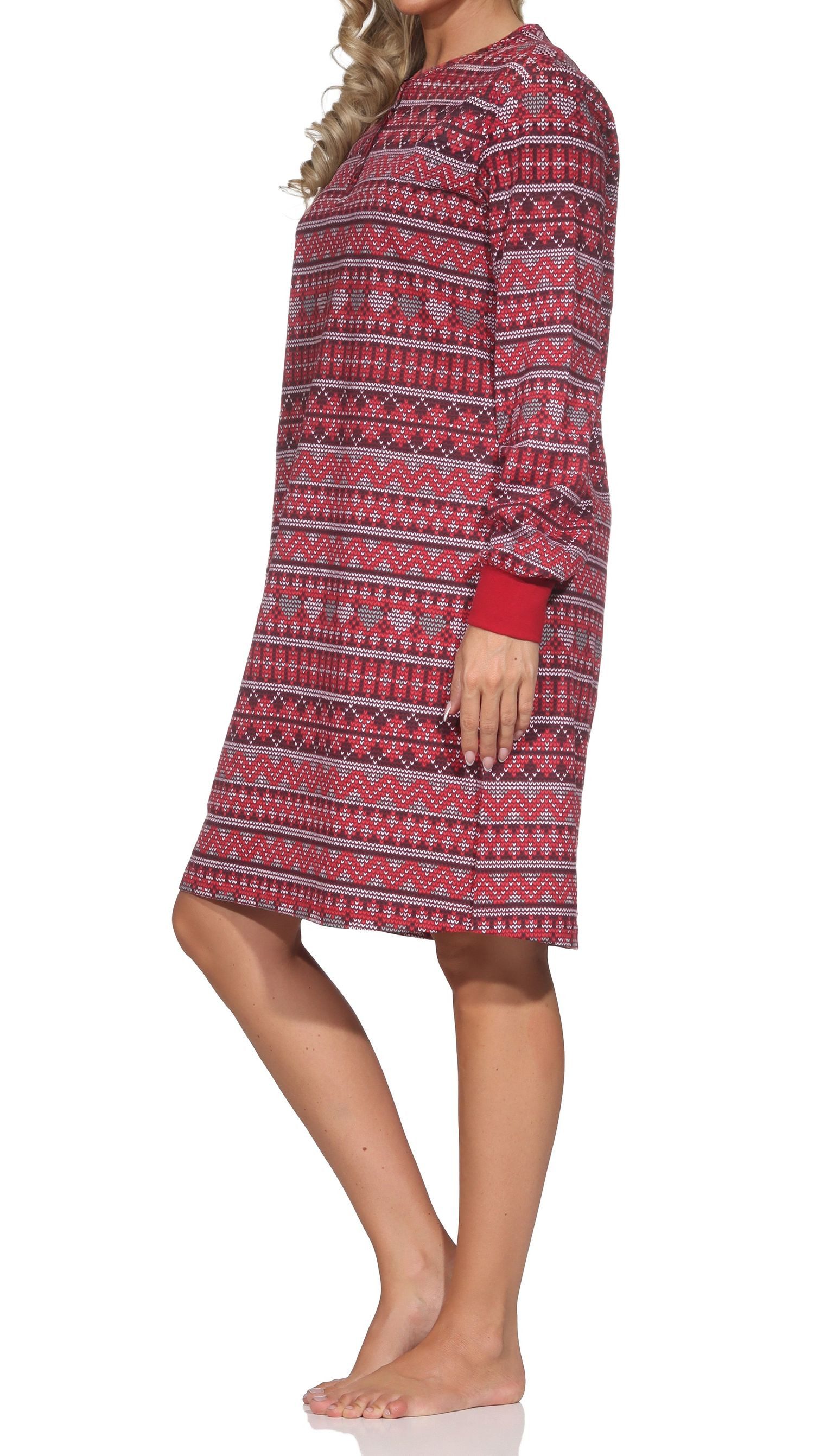 Normann Nachthemd Damen Nachthemd langarm mit Bündchen + Ethnolook - auch in Übergrößen – Bild 2 von 5