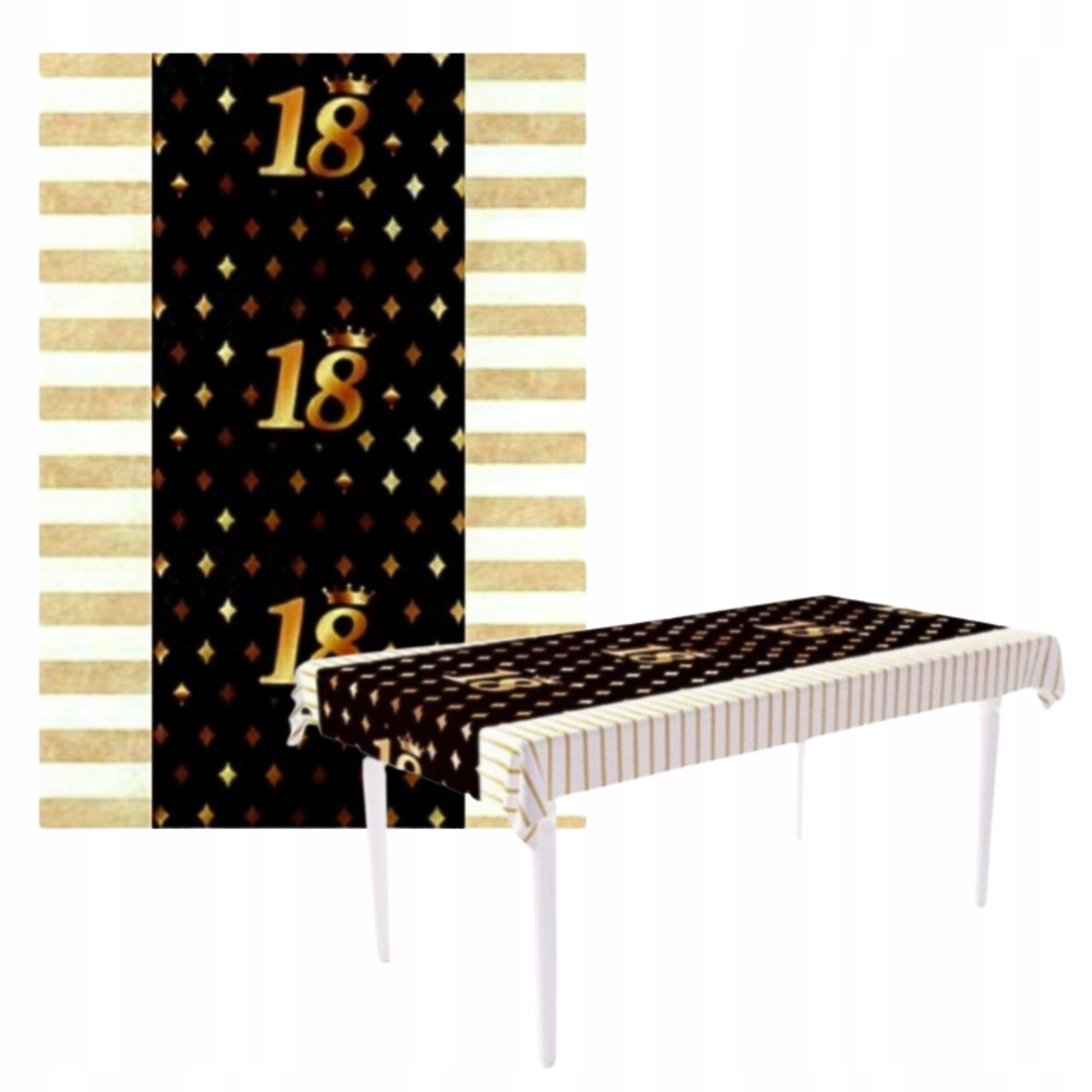 Festivalartikel Tischdecke Elegante, schwarze & goldene Einweg-Tischdecke für 18. Geburtstag