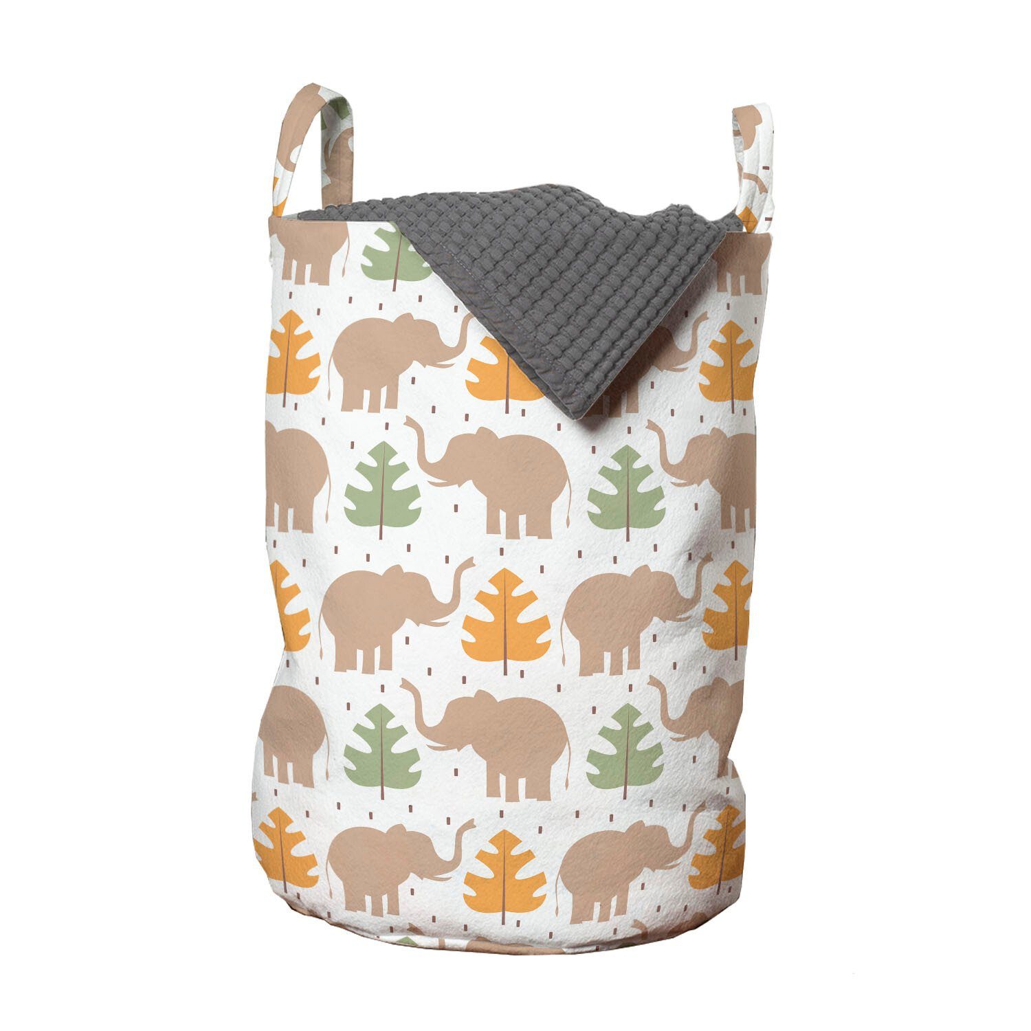 Abakuhaus Wäschesäckchen Wäschekorb mit Griffen Kordelzugverschluss für Waschsalons, Elefant Tropical Säugetiere Blätter