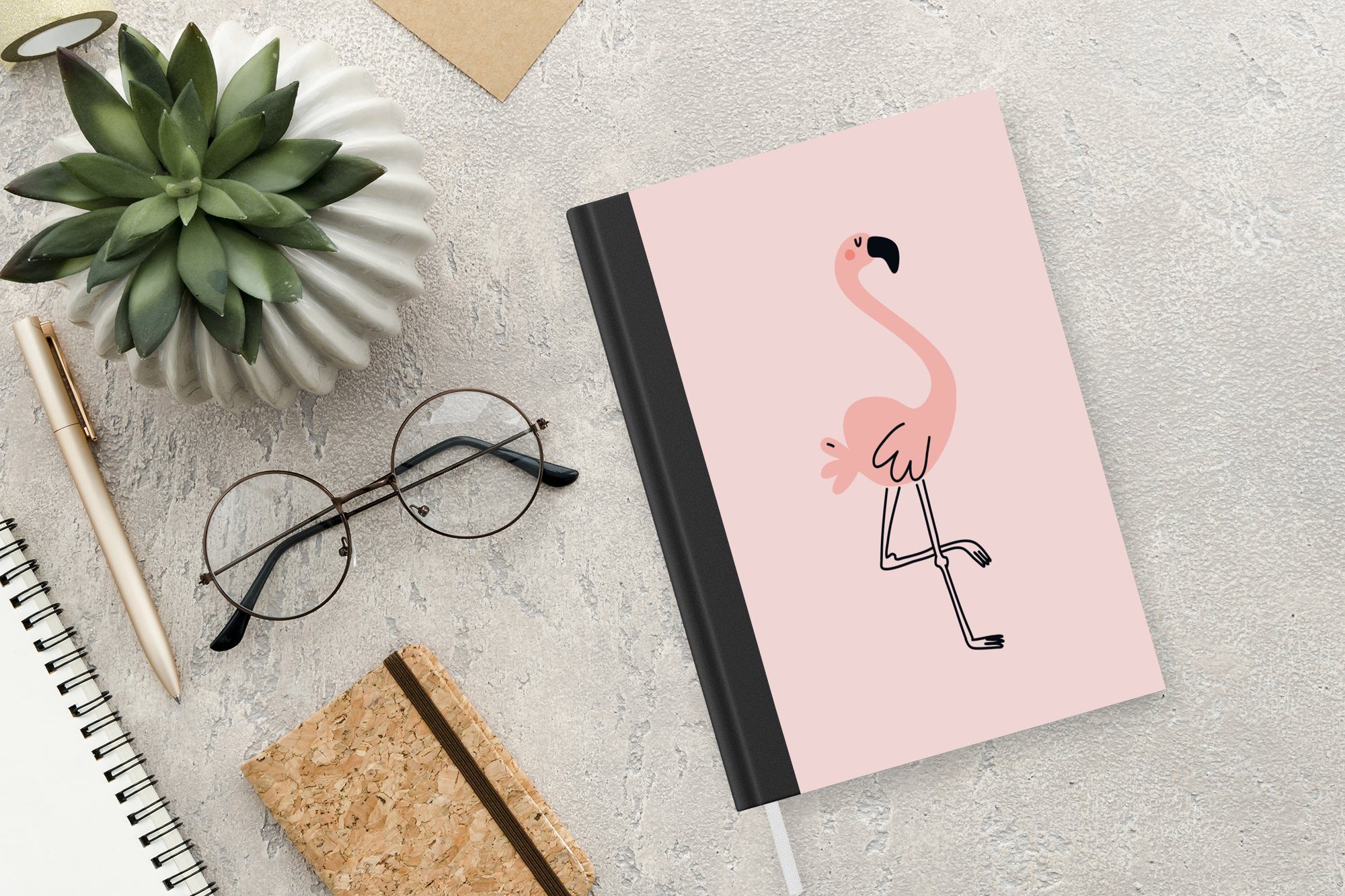 A5, Rosa Seiten, MuchoWow Flamingo Kinder - Merkzettel, Mädchen, Tagebuch, - - Handarbeit Notizheft, Journal, - Notizbuch - Illustration Haushaltsbuch 98