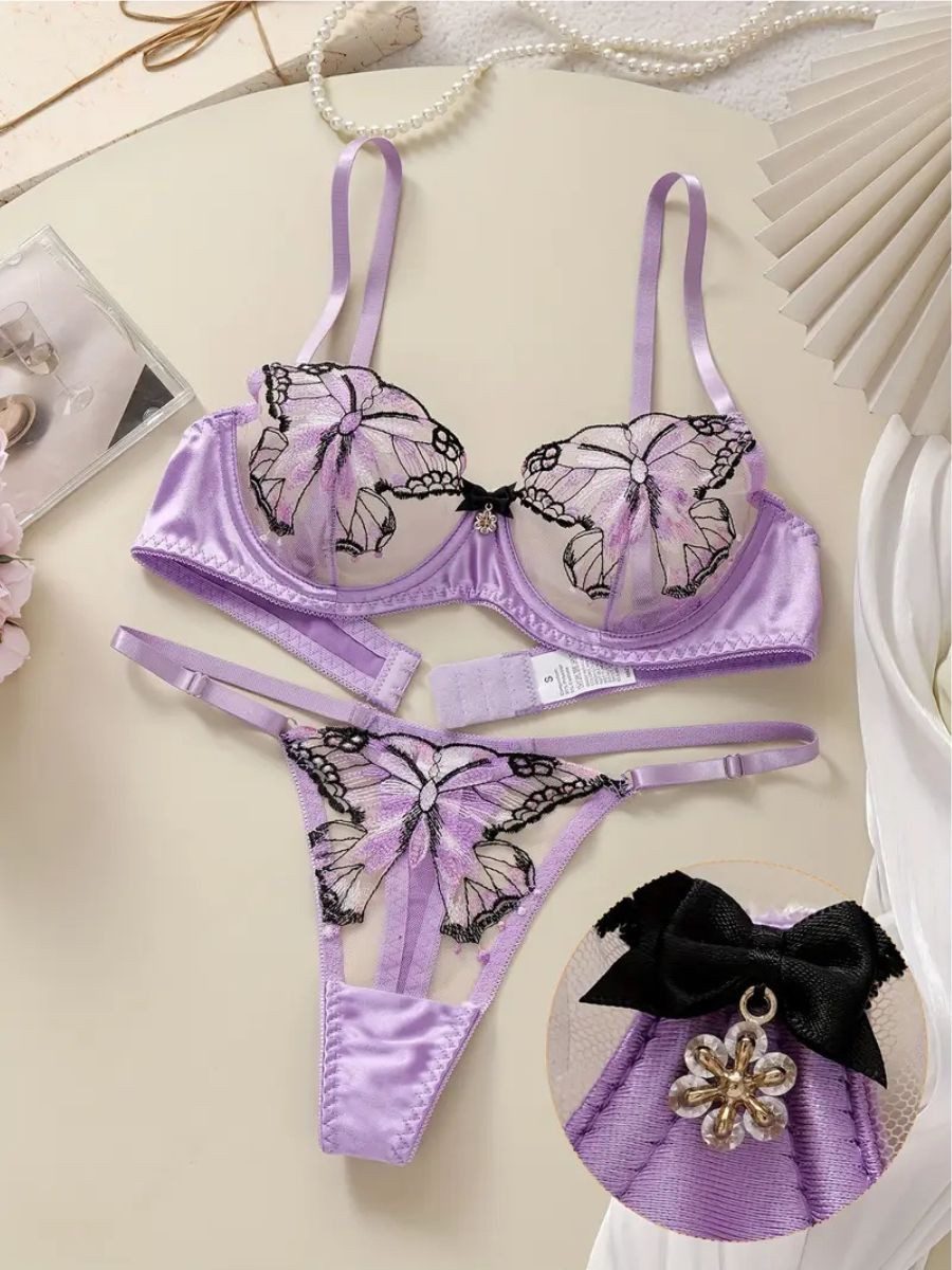 Set: Bügel-BH Sexy Dessous-Set mit Stickerei – Unterwäsche für Damen