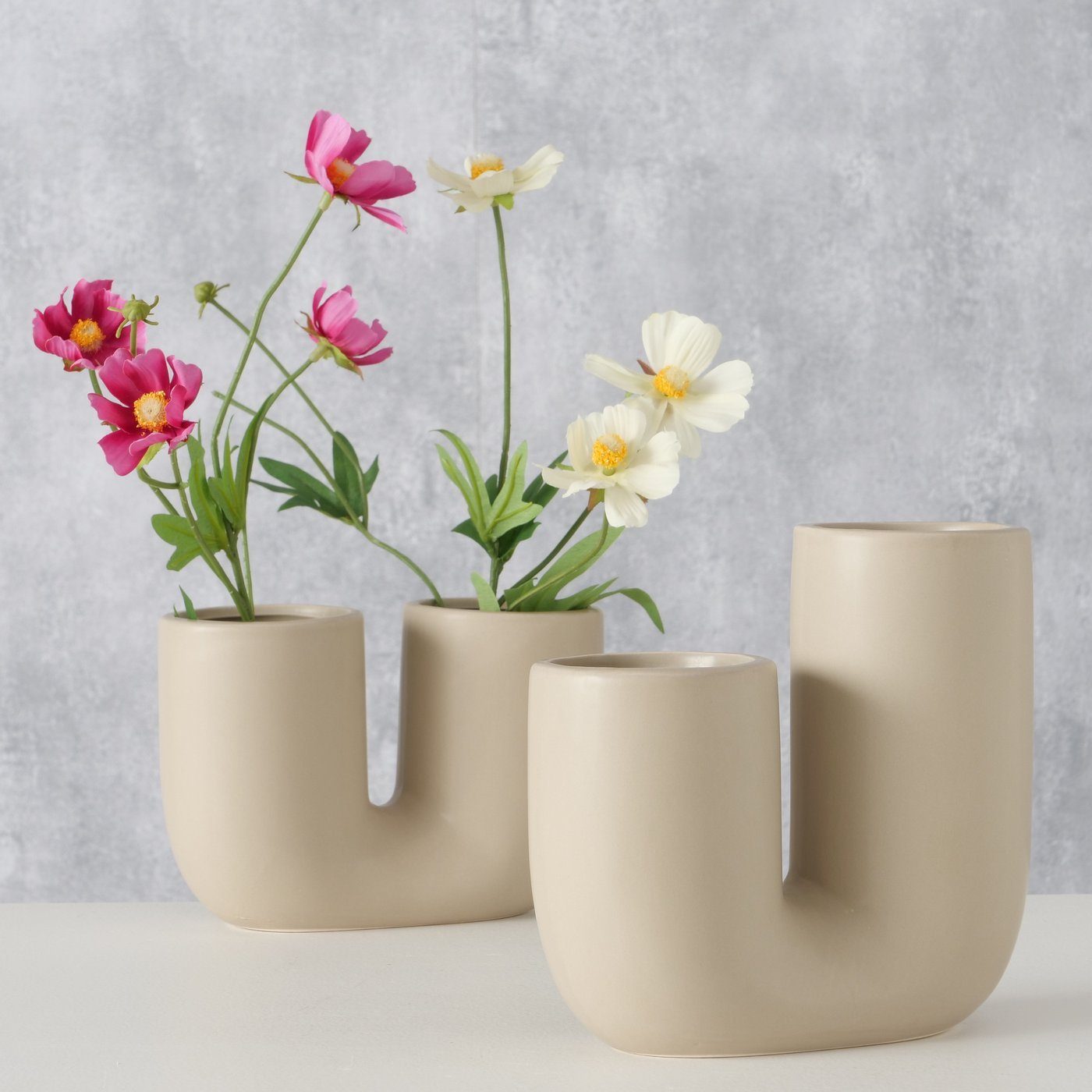 BOLTZE Dekovase 2er Set "Filicio" aus Keramik in beige, Vase Blumenvase (2 St)