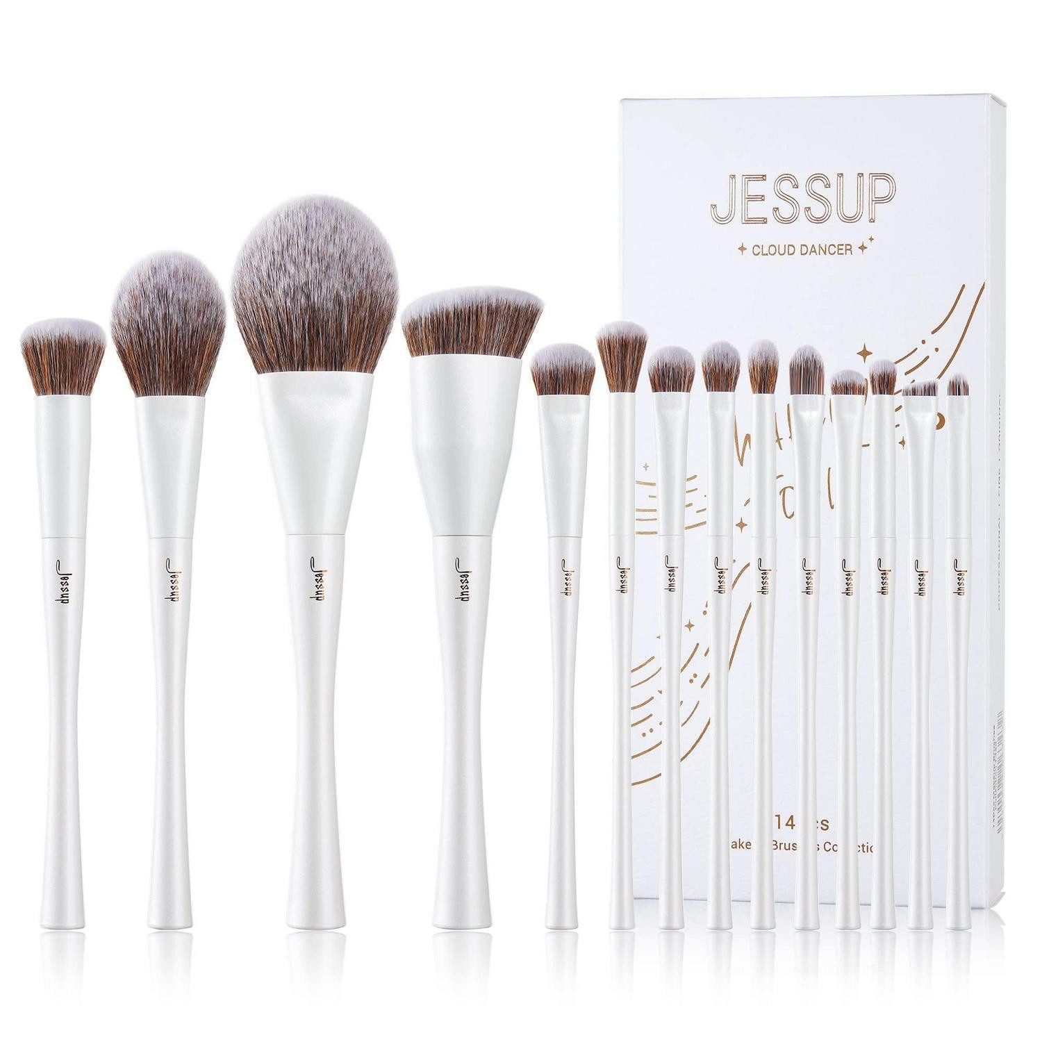 LuxusKollektion Kosmetikpinsel-Set Makeup Pinselset 14 Stk Perlweiß
