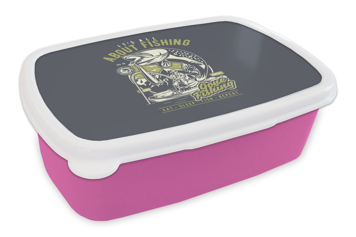 MuchoWow Lunchbox Fisch - Boot - Jahrgang, Kunststoff, (2-tlg), Brotbox für Erwachsene, Brotdose Kinder, Snackbox, Mädchen, Kunststoff rosa