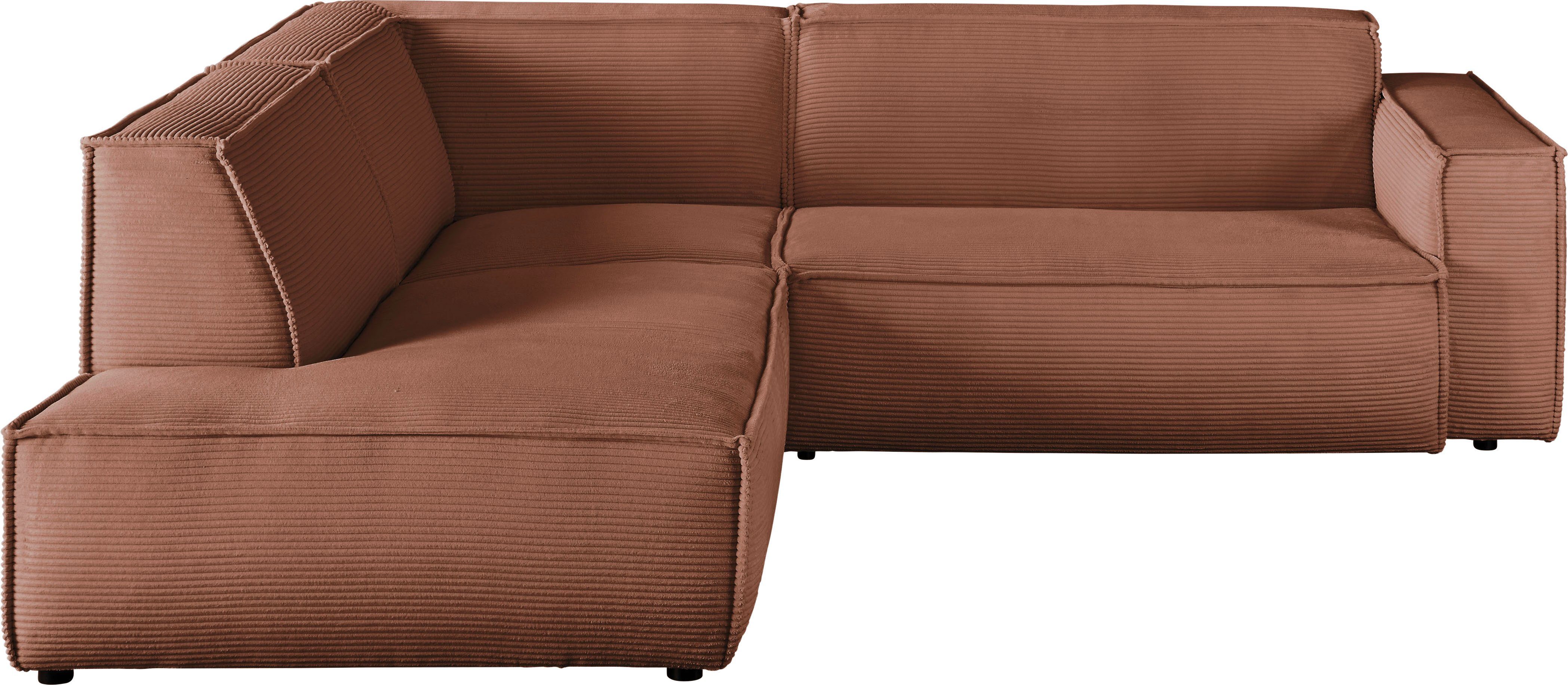 3C Candy Ecksofa Matteo, mit auffälliger Kedernaht, Cord-Bezug, Lounge-Charakter rusty