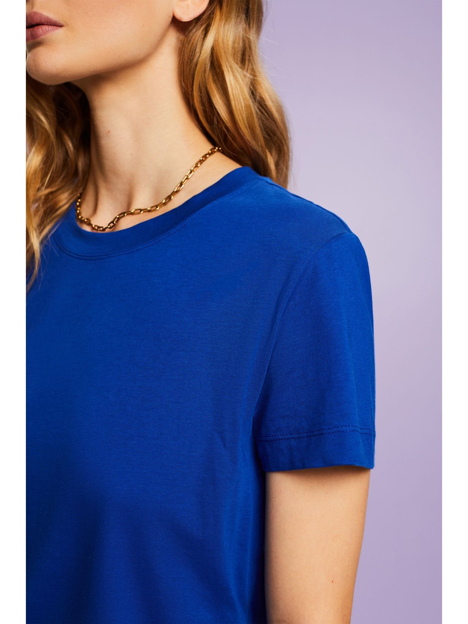 Rundhalsausschnitt BRIGHT T-Shirt mit (1-tlg) Esprit Baumwoll-T-Shirt BLUE