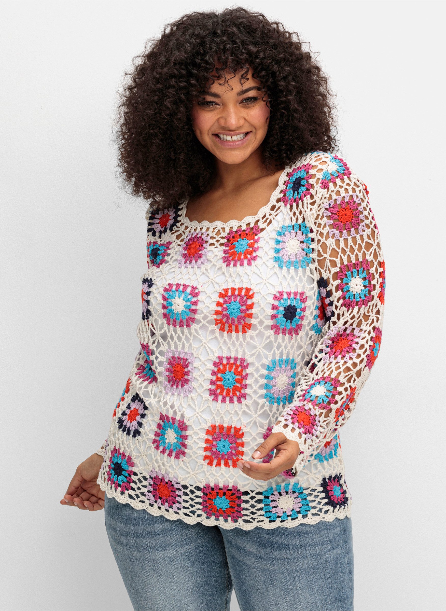 sheego by Joe Browns Strickpullover Strickpullover . im Crochet-Muster günstig online kaufen