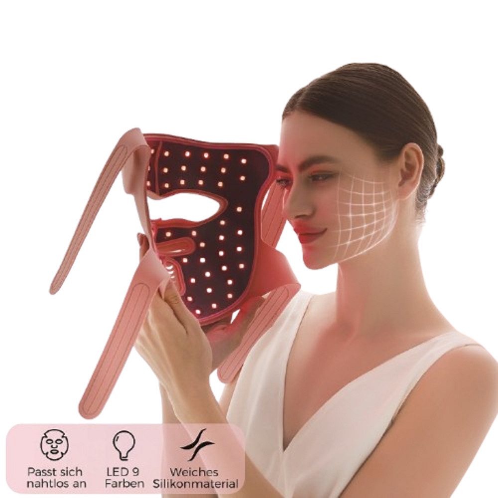 COOL-i ® Dermaroller 3D LED Gesichtsmaske, 9 Lichtfarben, kabellos mit Fernbedienung, Hautfreundliches Silikon, Lichttherapie für Anti-Aging, Akne & Pflege