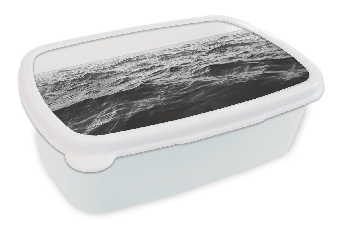 MuchoWow Lunchbox Meer - Wasser - Natur - Schwarz und weiß, Kunststoff, (2-tlg), Brotbox für Kinder und Erwachsene, Brotdose, für Jungs und Mädchen