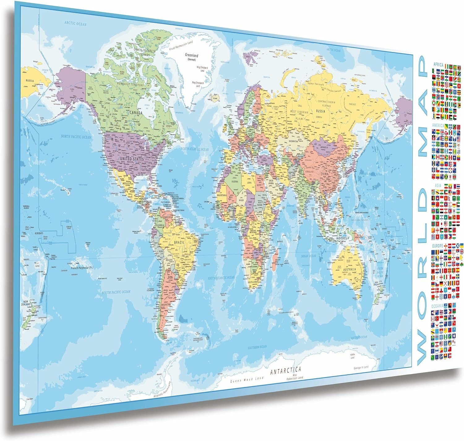 Lineo Poster Weltkarte Politisch Detailiert 100x44 cm